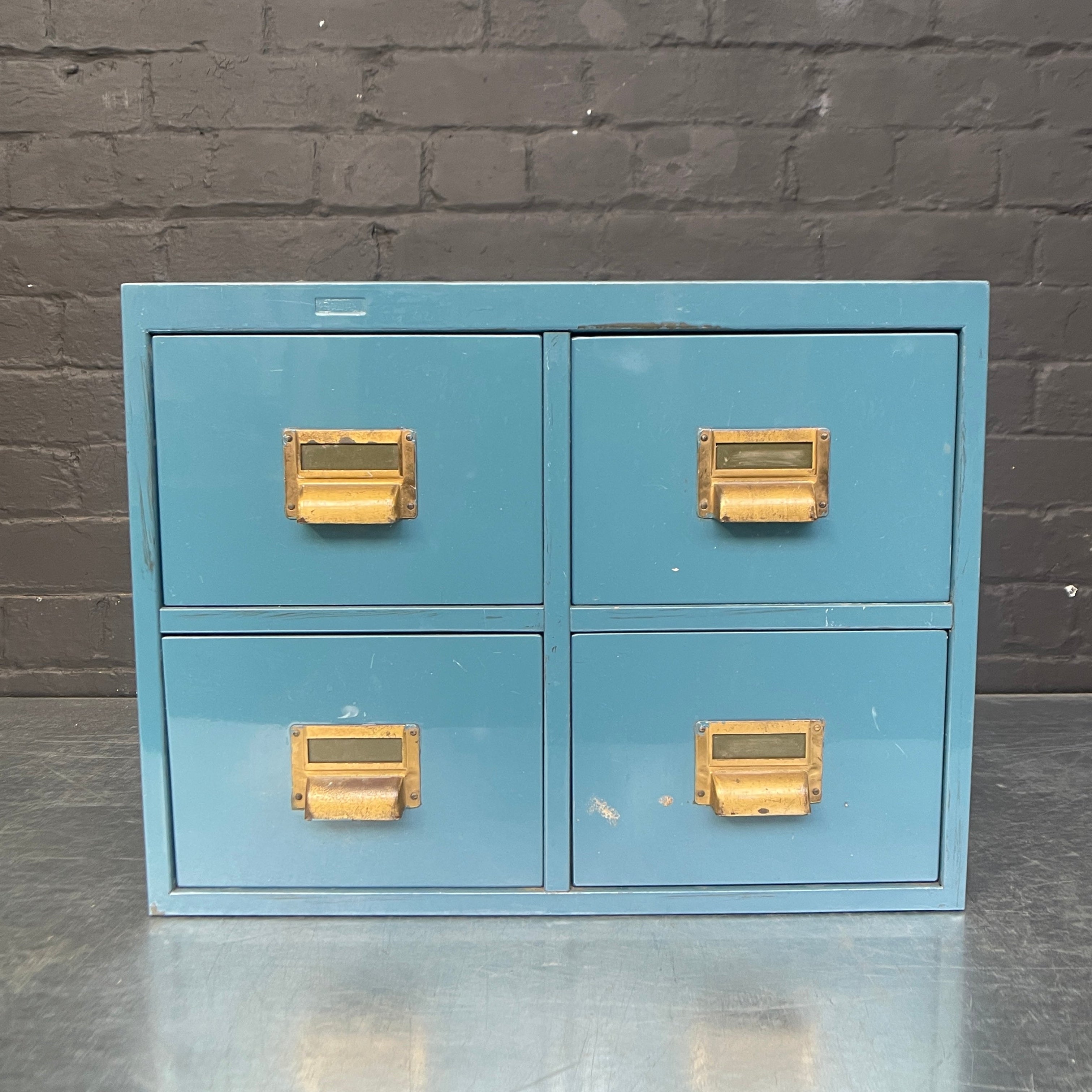 Industrial powerhouse props prop rental hire vintage movie film set dec blue metal drawers
