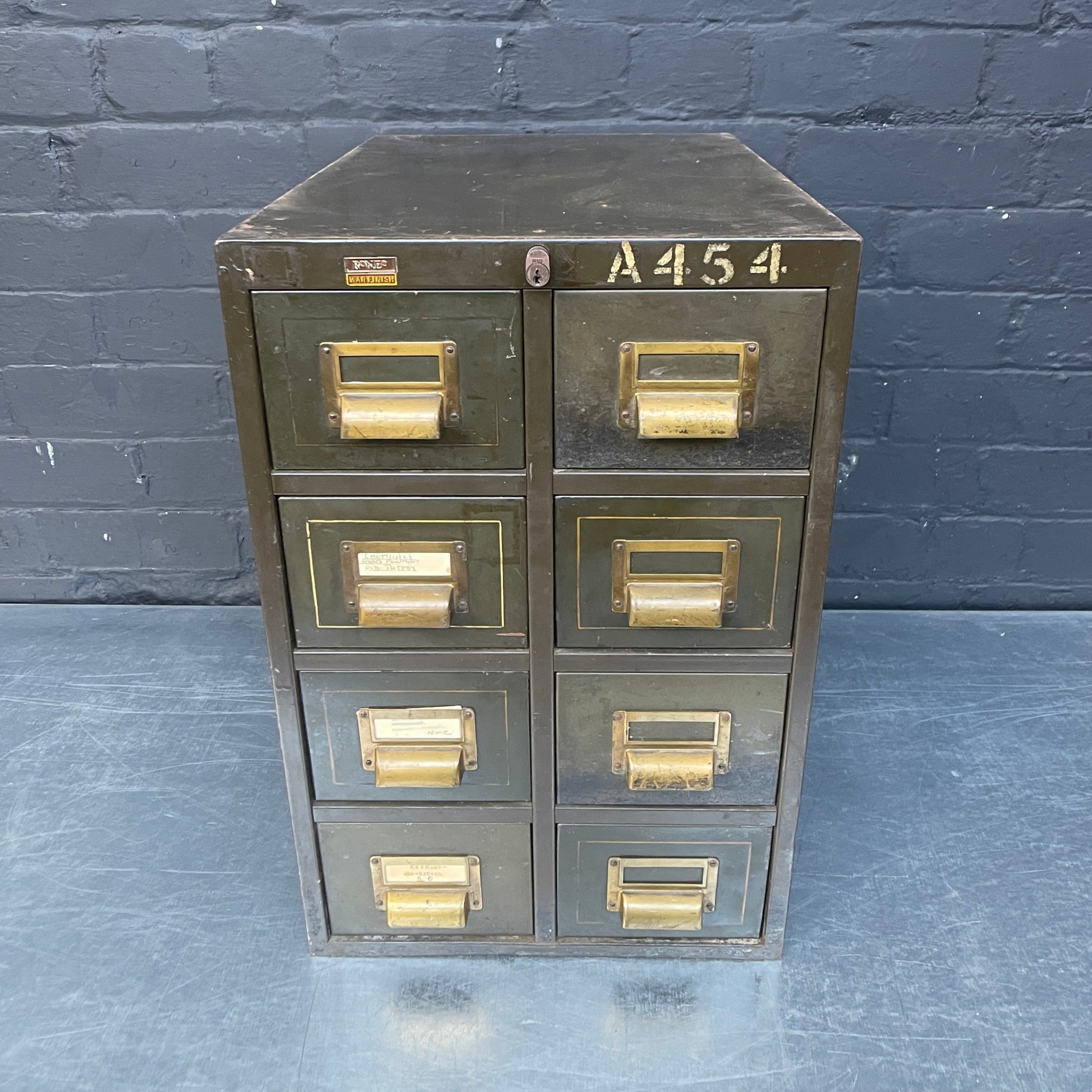 Industrial powerhouse props prop rental hire vintage movie film set dec eight drawers drawers filing index