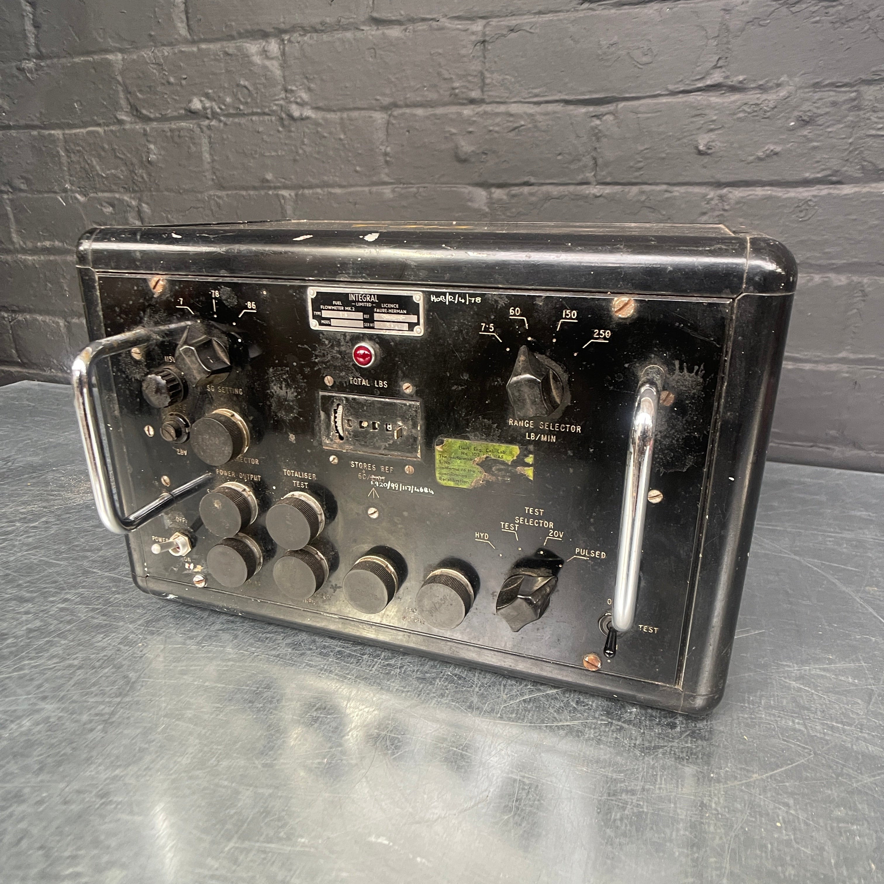 Industrial powerhouse props prop rental hire vintage movie film set dec electrical MOD ilitay fuel flow tester black