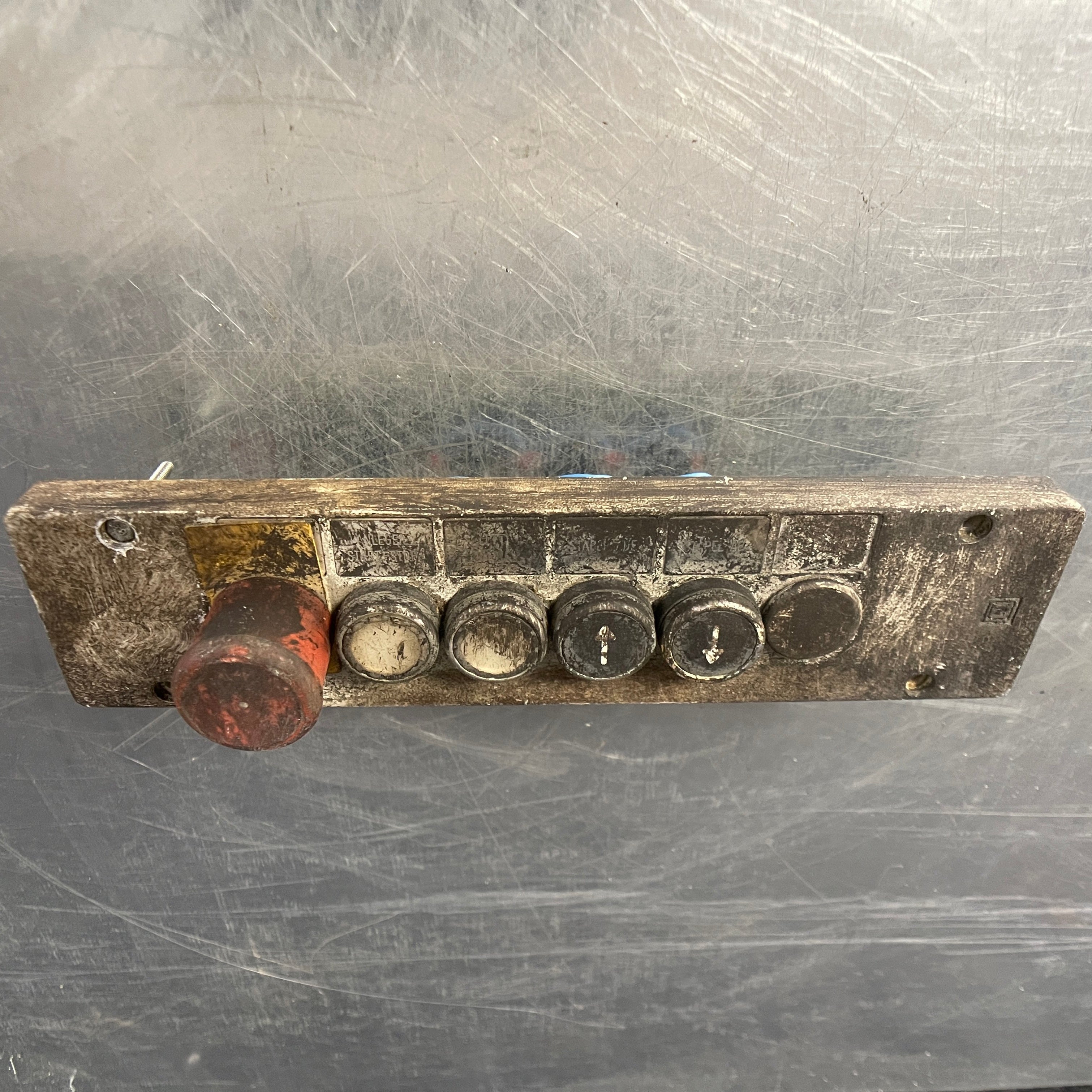Industrial powerhouse props prop rental hire vintage movie film set dec electrical switchgear switch panel dials stop button