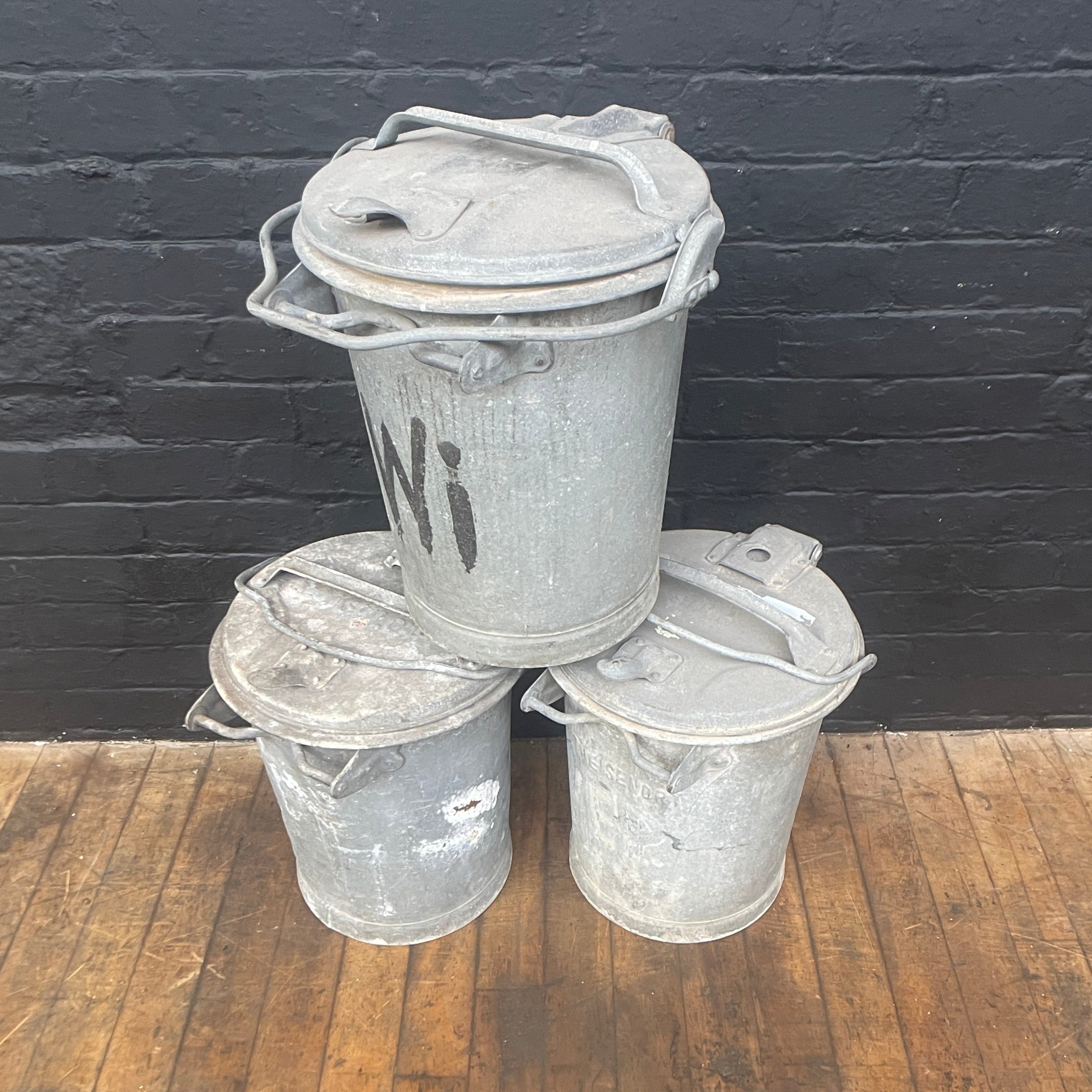 Industrial powerhouse props prop rental hire vintage movie film set dec galvanised bin with lid 1