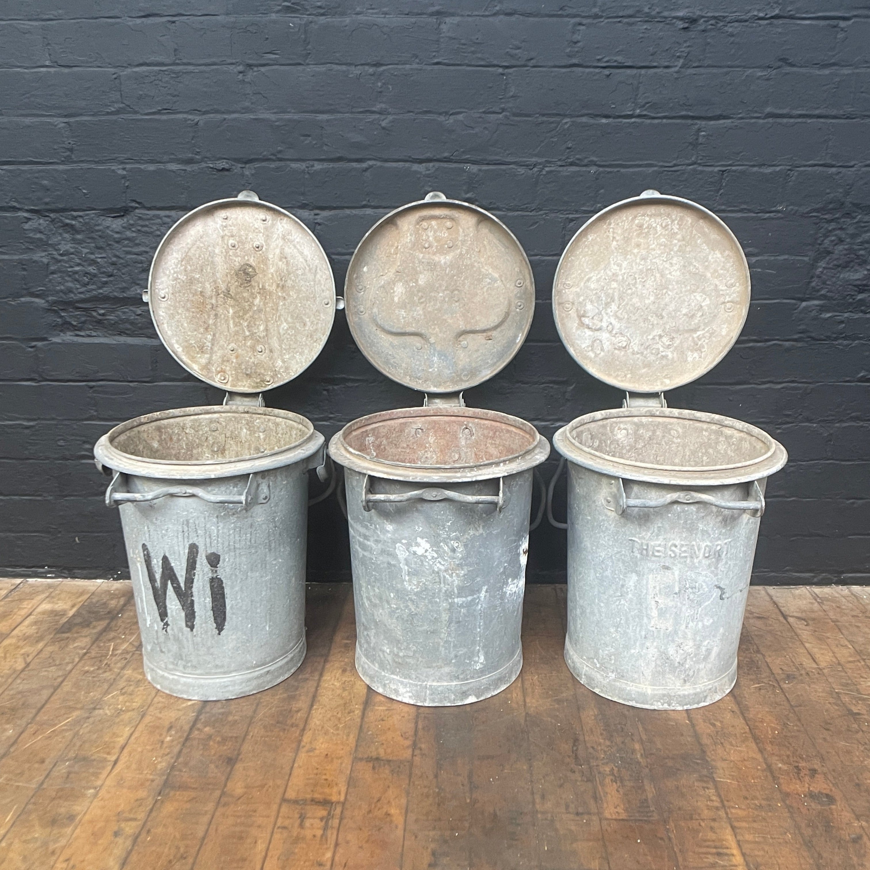 Industrial powerhouse props prop rental hire vintage movie film set dec galvanised bin with lid 2
