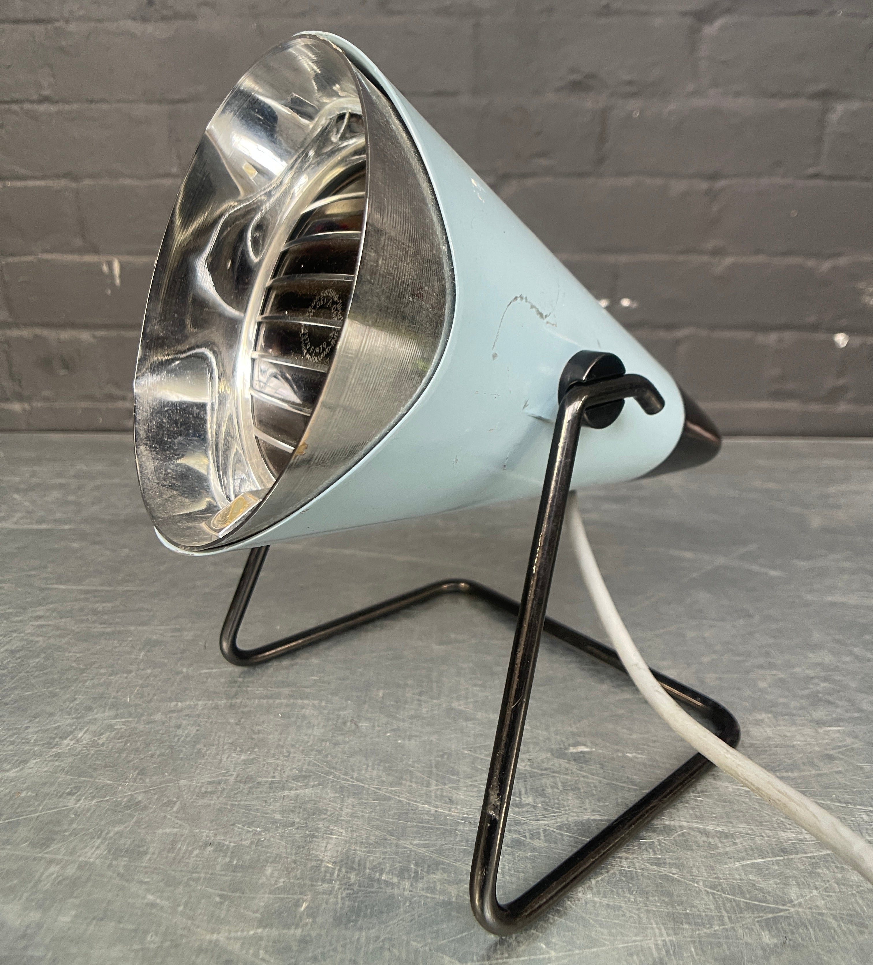 Industrial powerhouse props prop rental hire vintage movie film set dec light lighting blue desk table lamp philips black