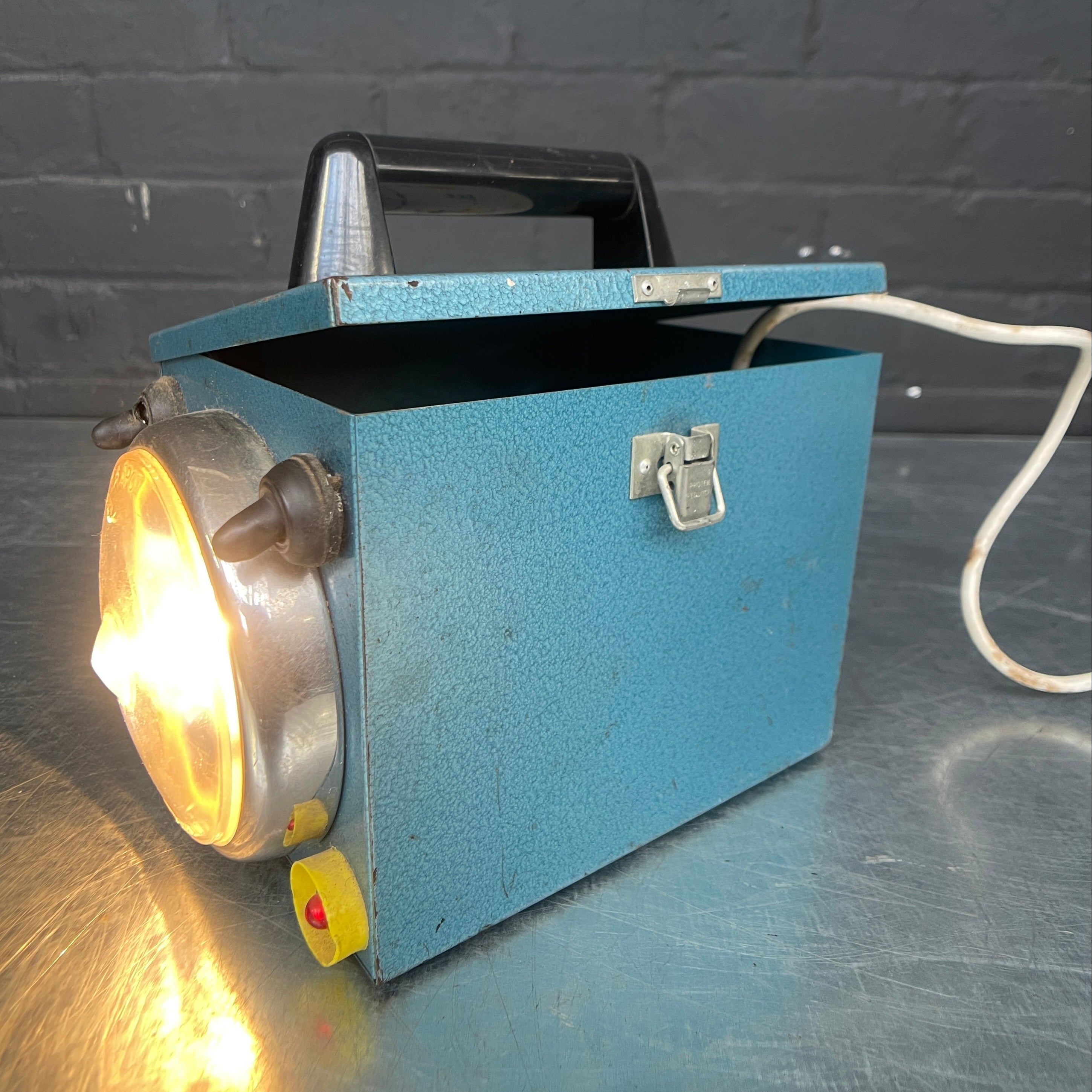 Industrial powerhouse props prop rental hire vintage movie film set dec light lighting lamp torch rechargeable blue