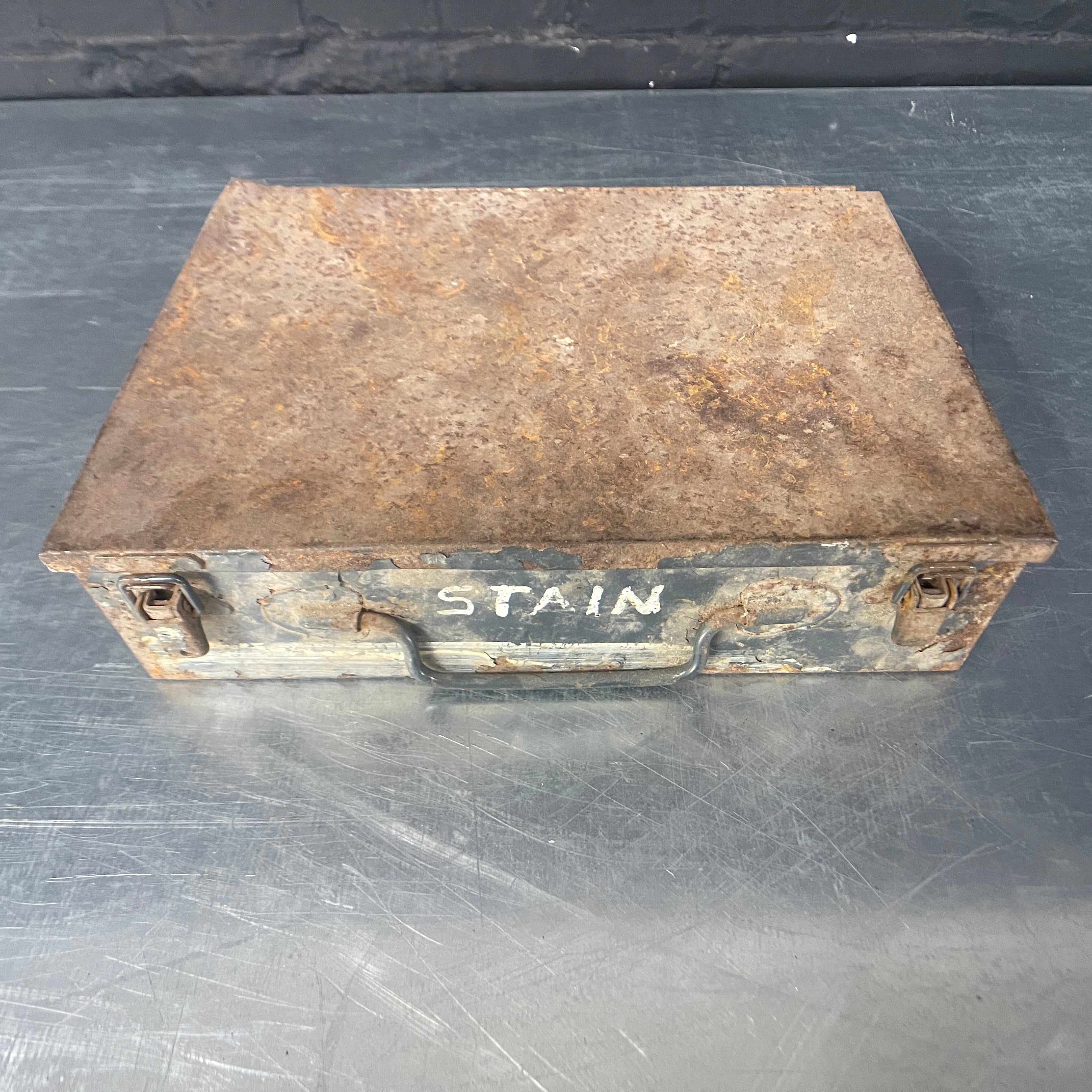 Industrial powerhouse props prop rental hire vintage movie film set dec rusty blue steel case box