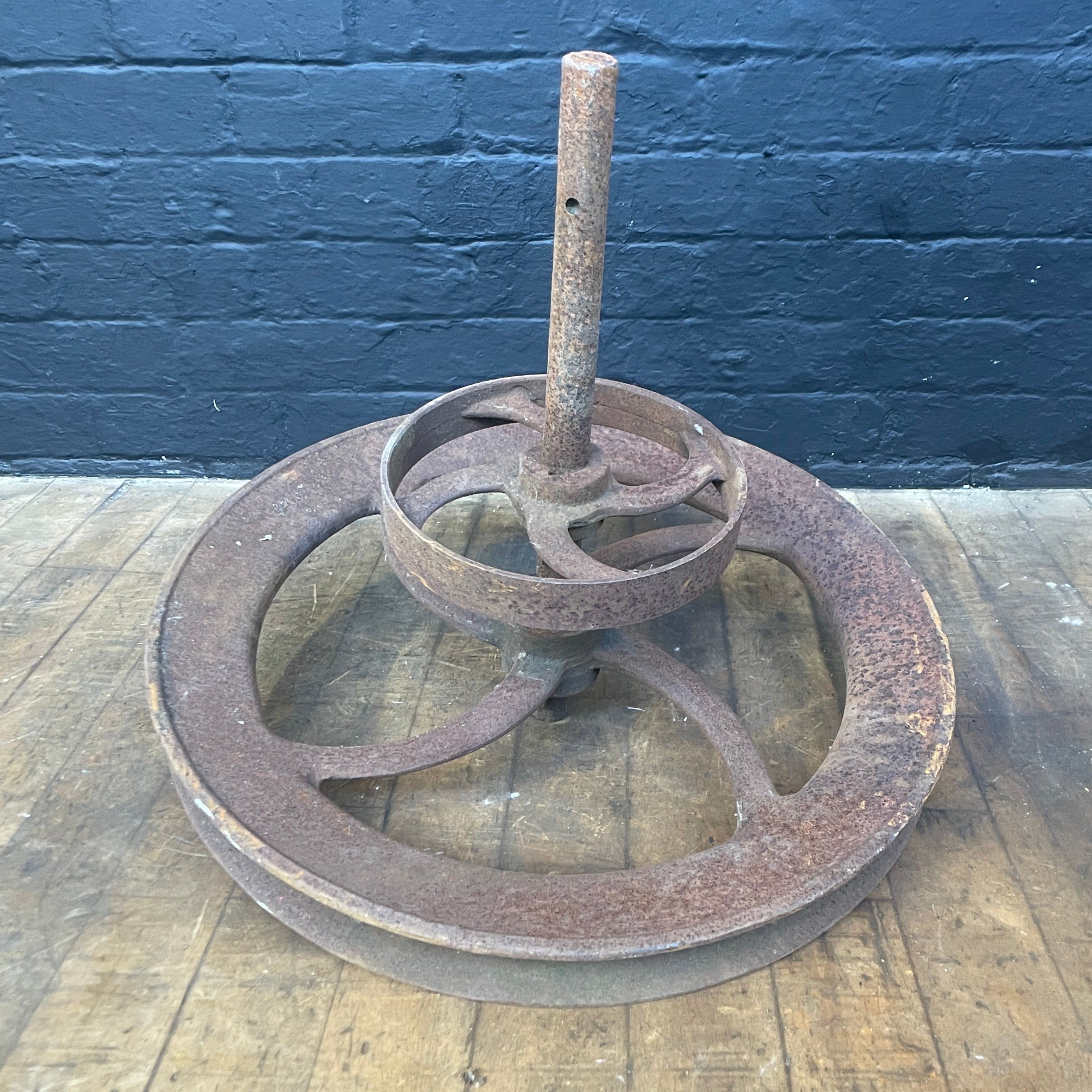 Industrial powerhouse props prop rental hire vintage movie film set dec rusty large machine wheel 2