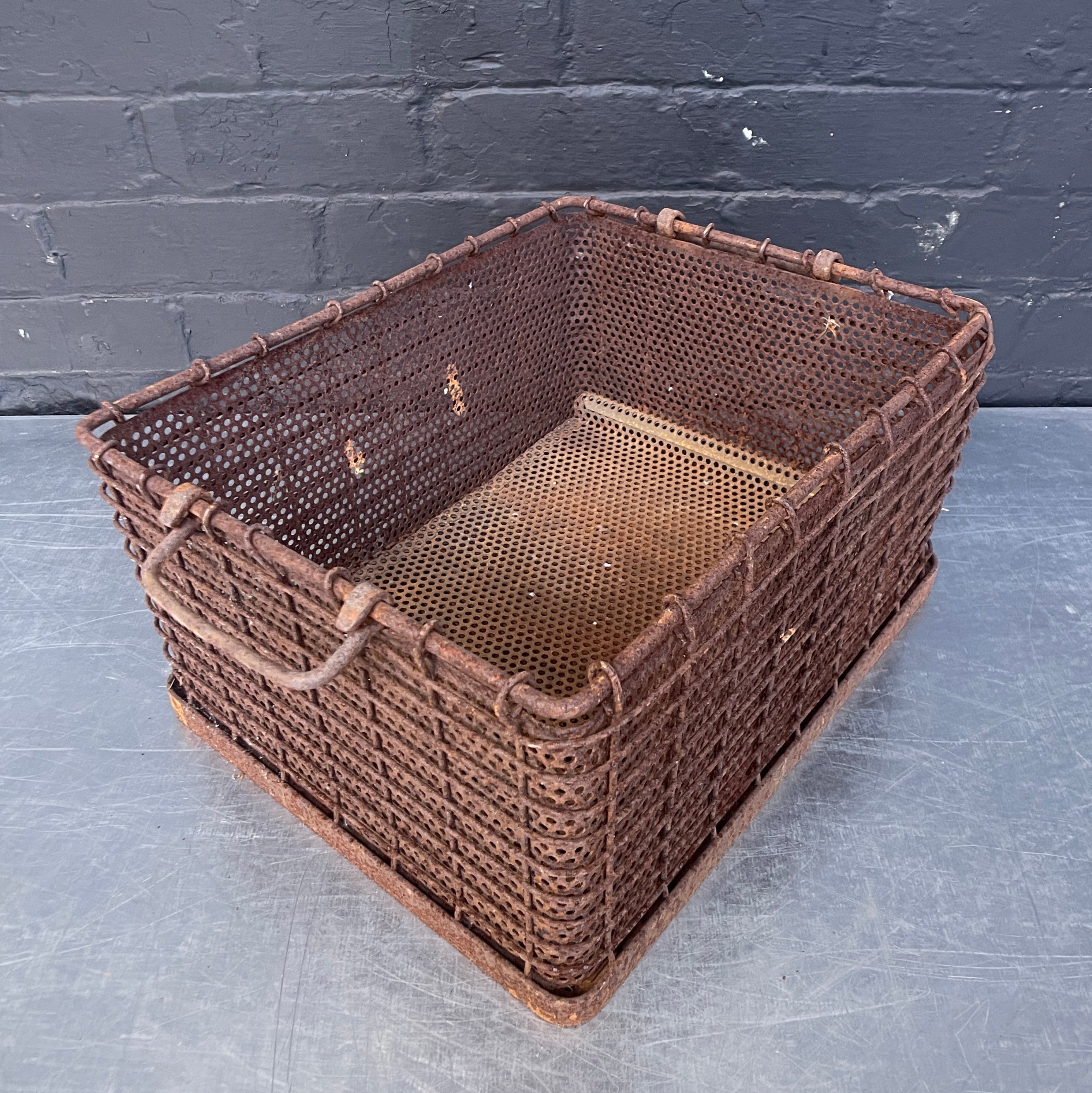 Industrial powerhouse props prop rental hire vintage movie film set dec steel metal rusty basket handles 1