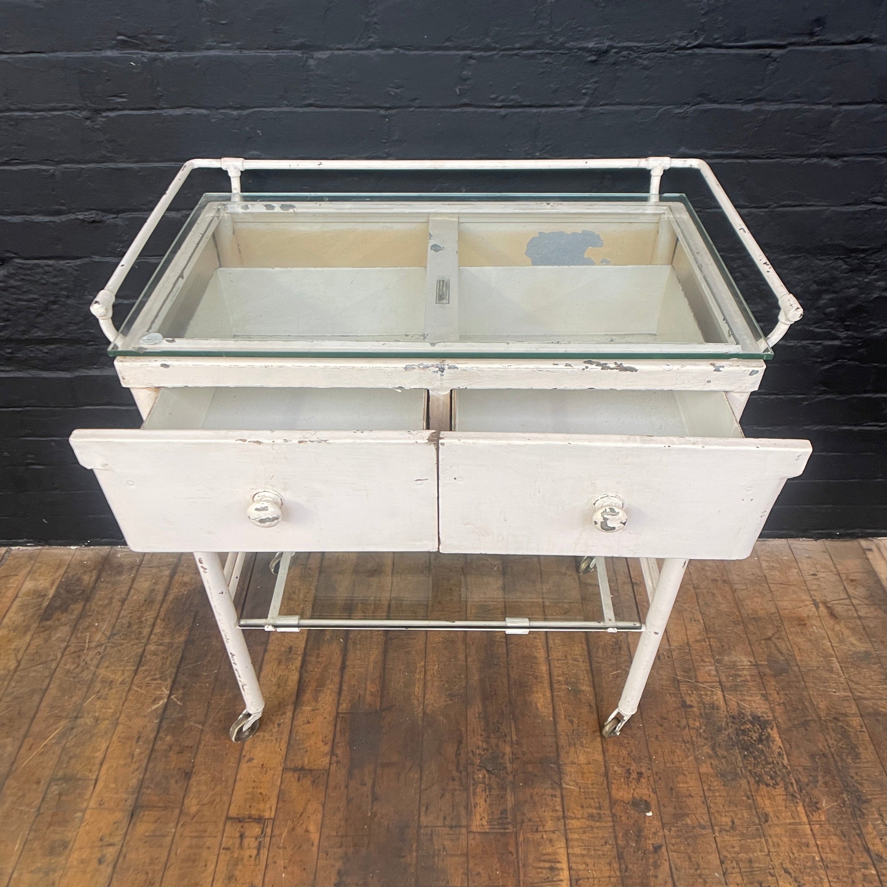 Industrial powerhouse props prop rental hire vintage movie film set dec white medical trolley cabinet drawers 1