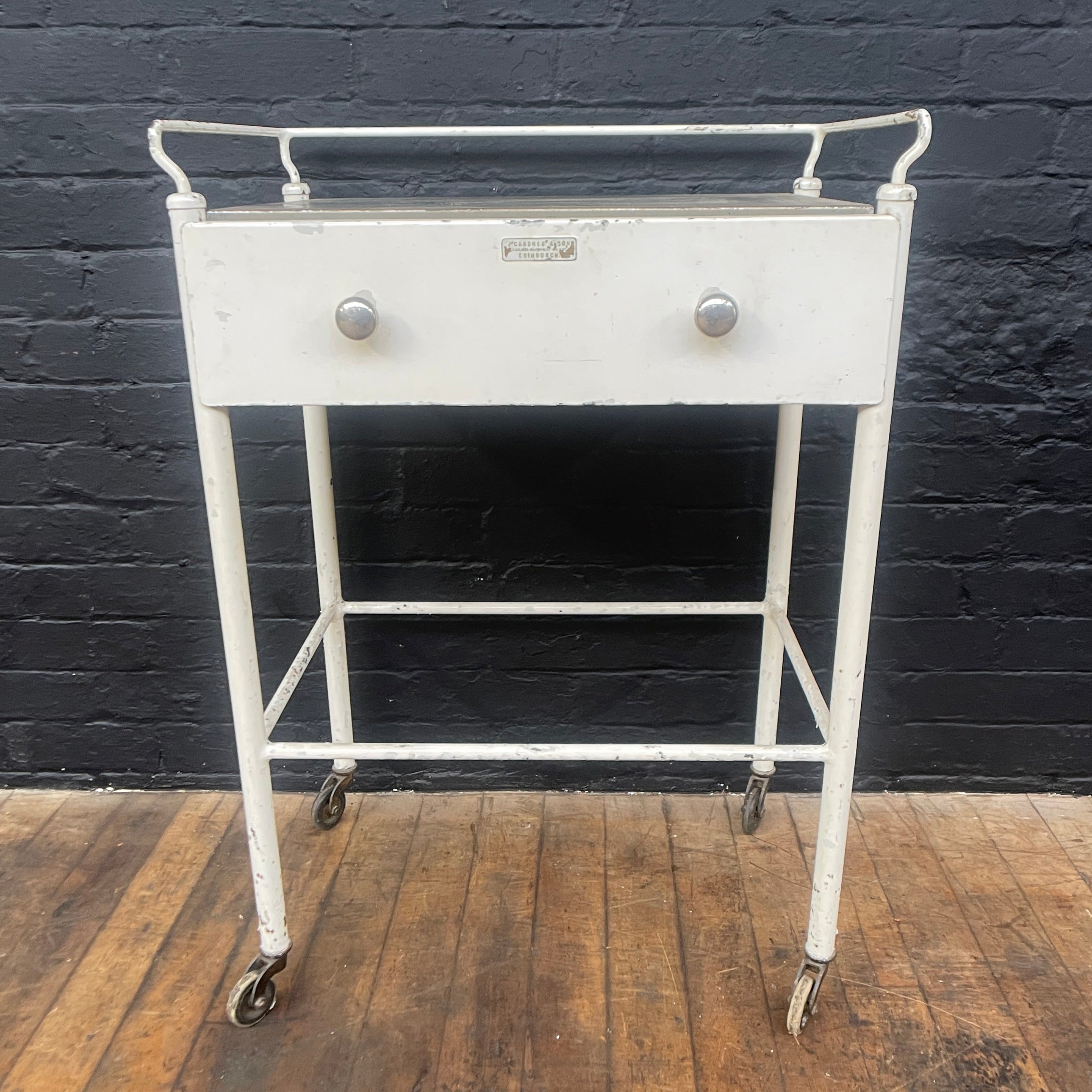 Industrial powerhouse props prop rental hire vintage movie film set dec white medical trolley cabinet drawers 3