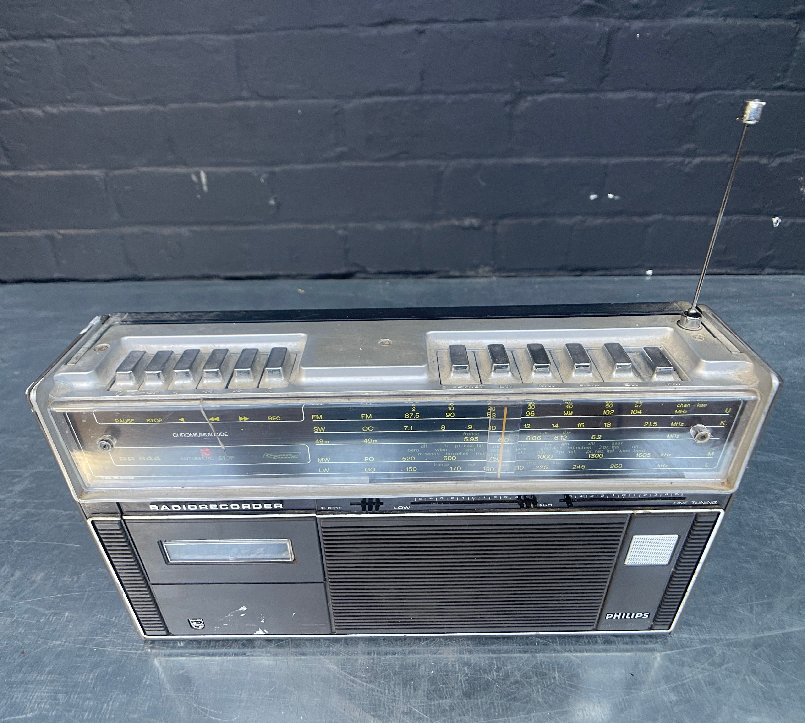 Industrial powerhouse props prop rental hire vintage tv movie film set dec Philips radio cassette 1970 player