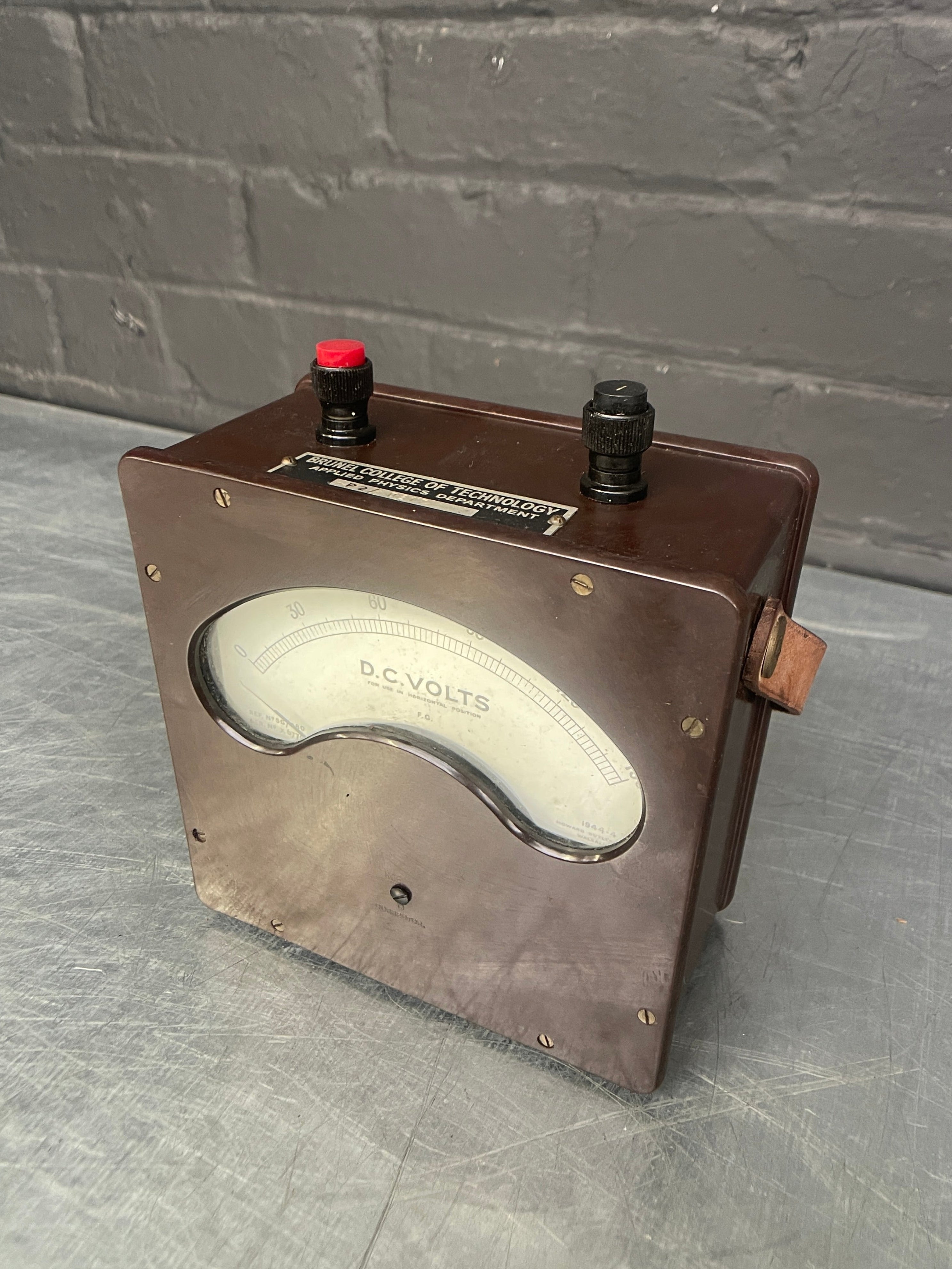MOD volt meter tester electrical brown Industrial powerhouse props prop rental hire vintage movie film set dec 1