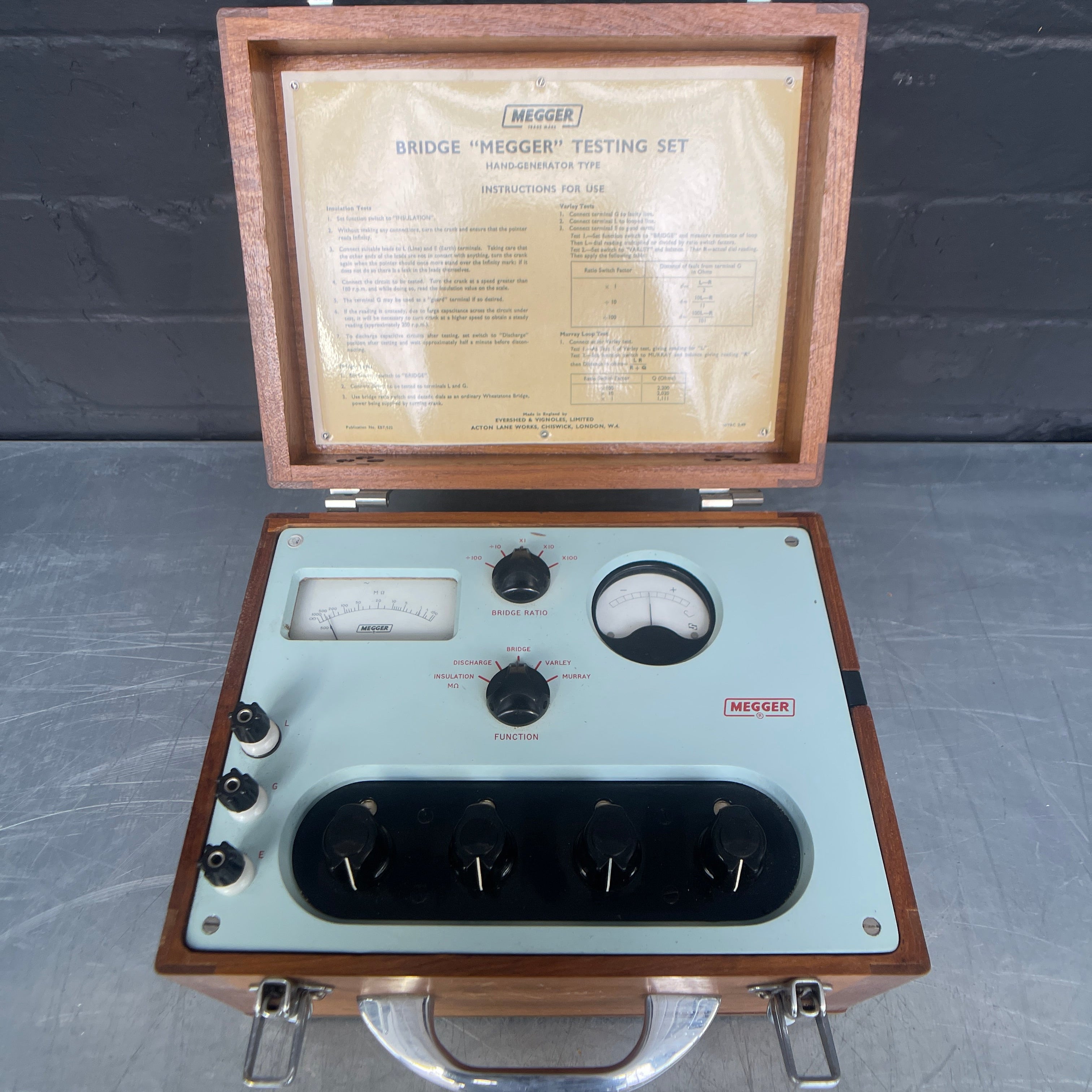 Megger bridge test kit electrical scientific Industrial powerhouse props prop rental hire vintage movie film set dec