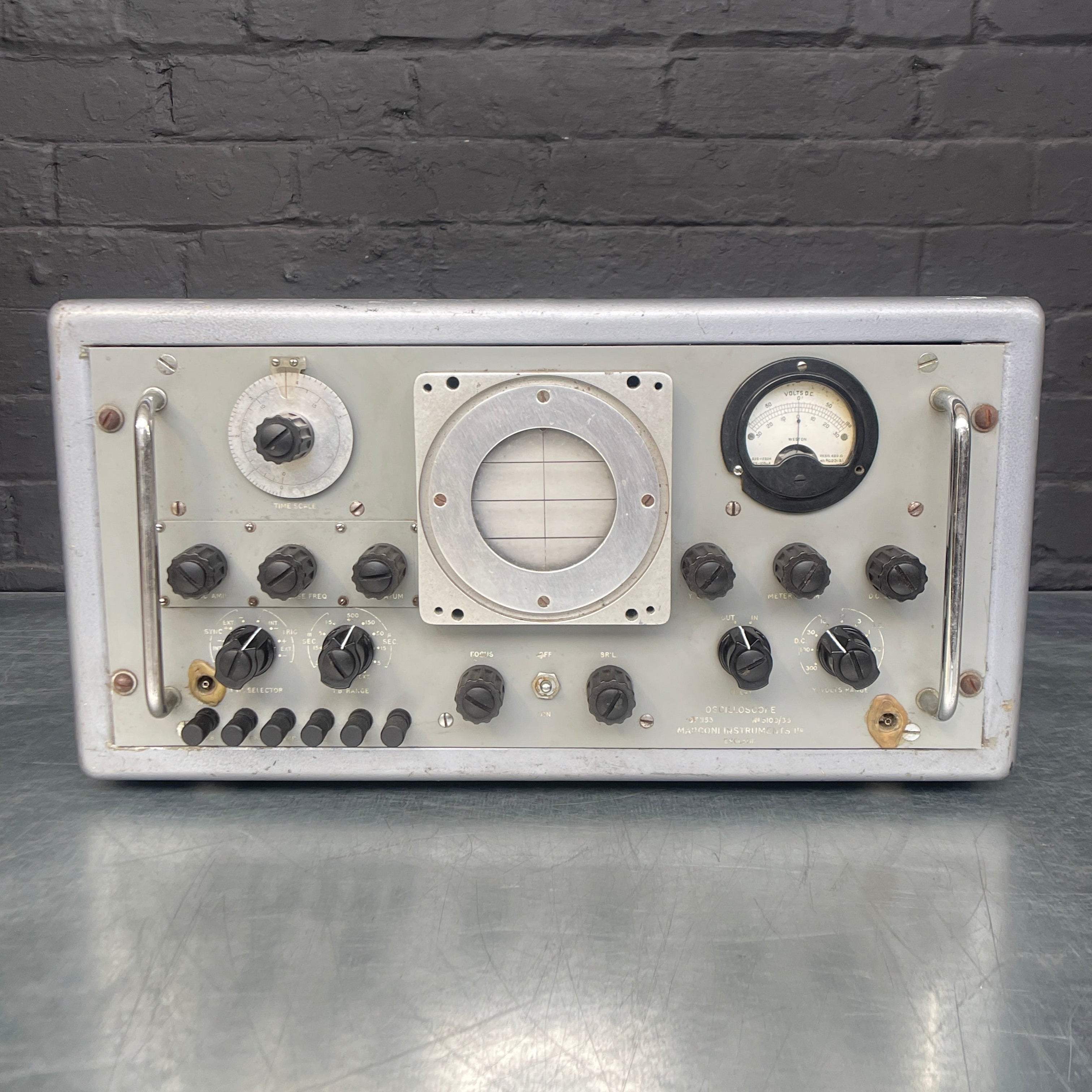 Oscilloscope Marconi Instruments electrical scientific Industrial powerhouse props prop rental hire vintage movie film set dec