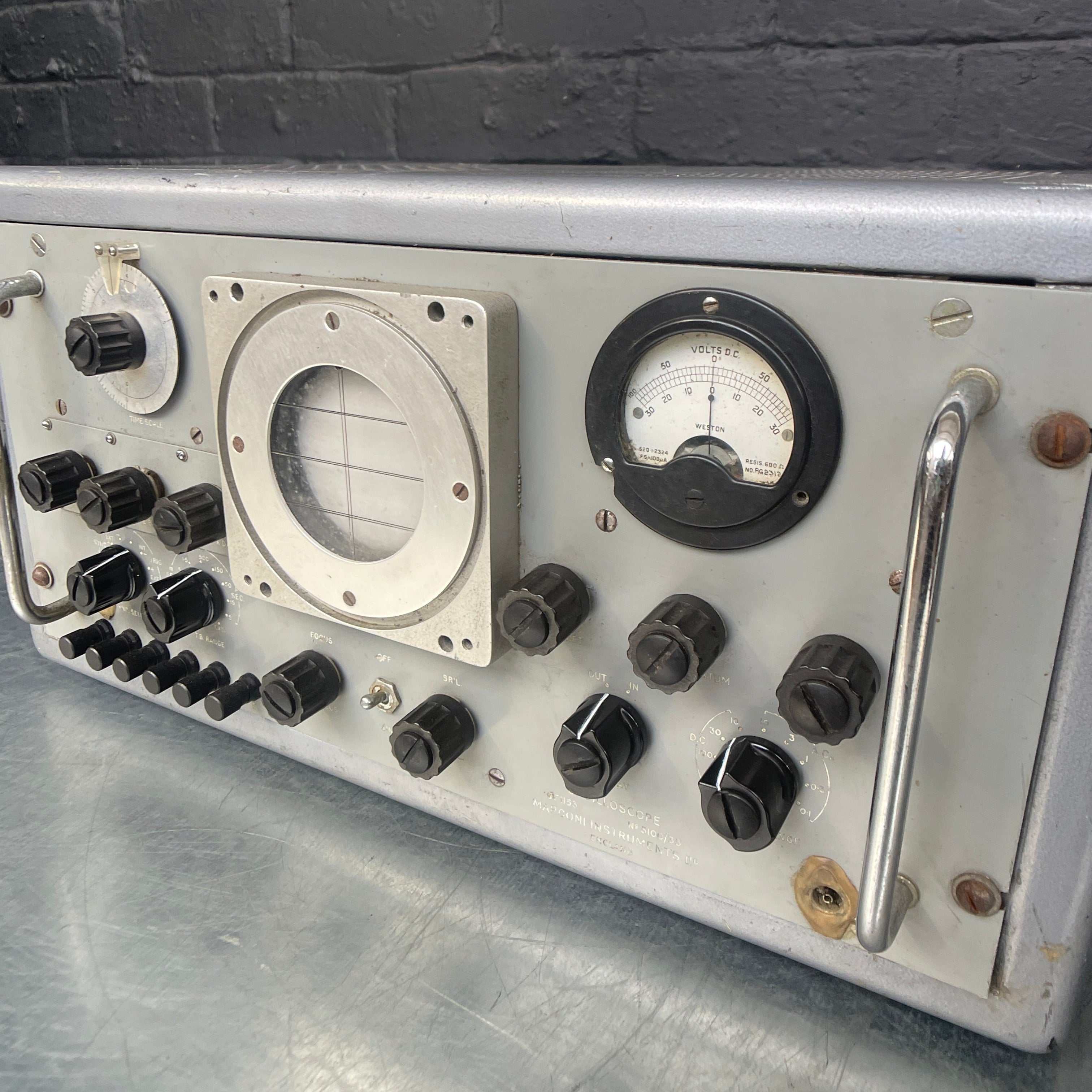 Oscilloscope Marconi Instruments electrical scientific Industrial powerhouse props prop rental hire vintage movie film set dec 2