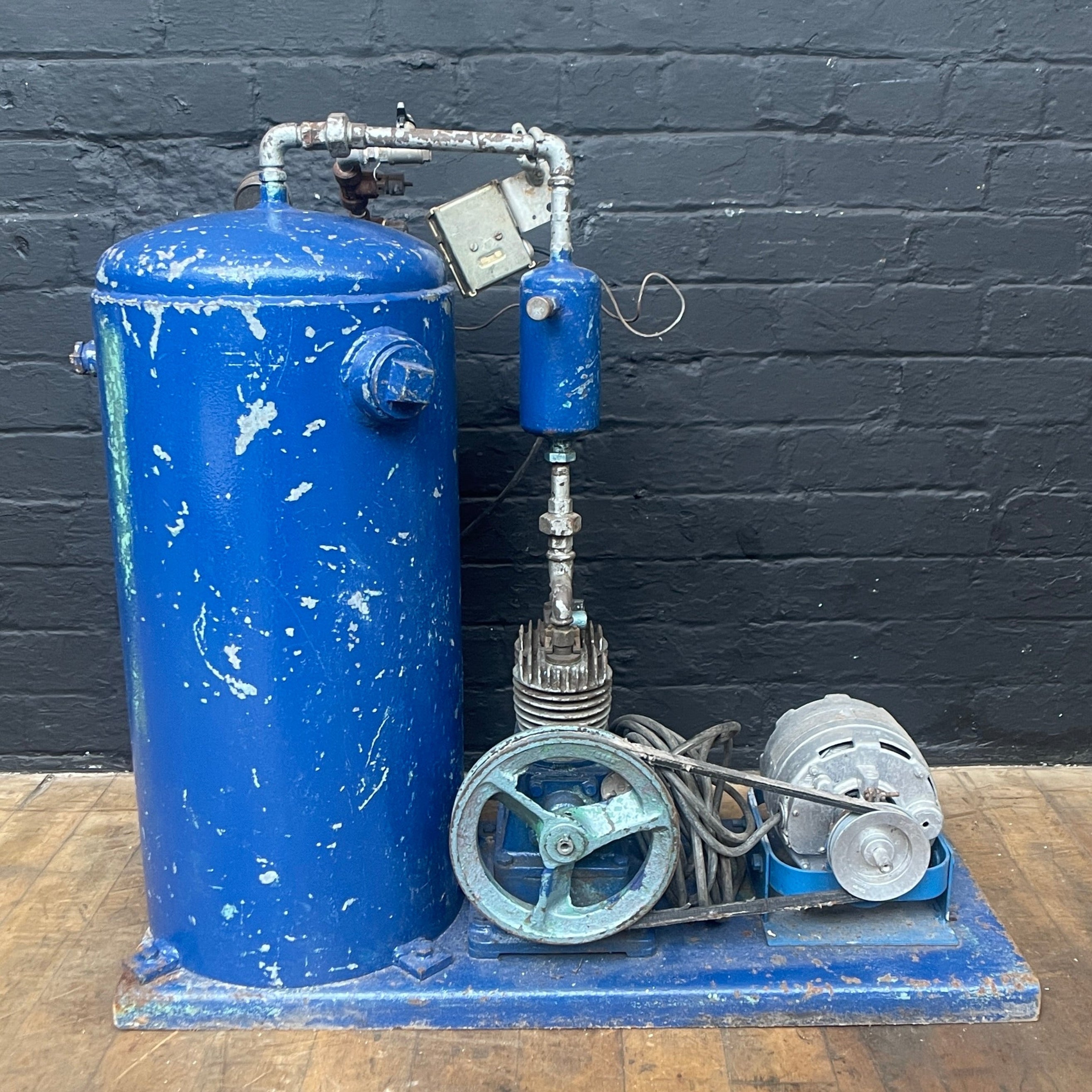 blue industrial compressor machine Industrial powerhouse props prop rental hire vintage movie film set dec