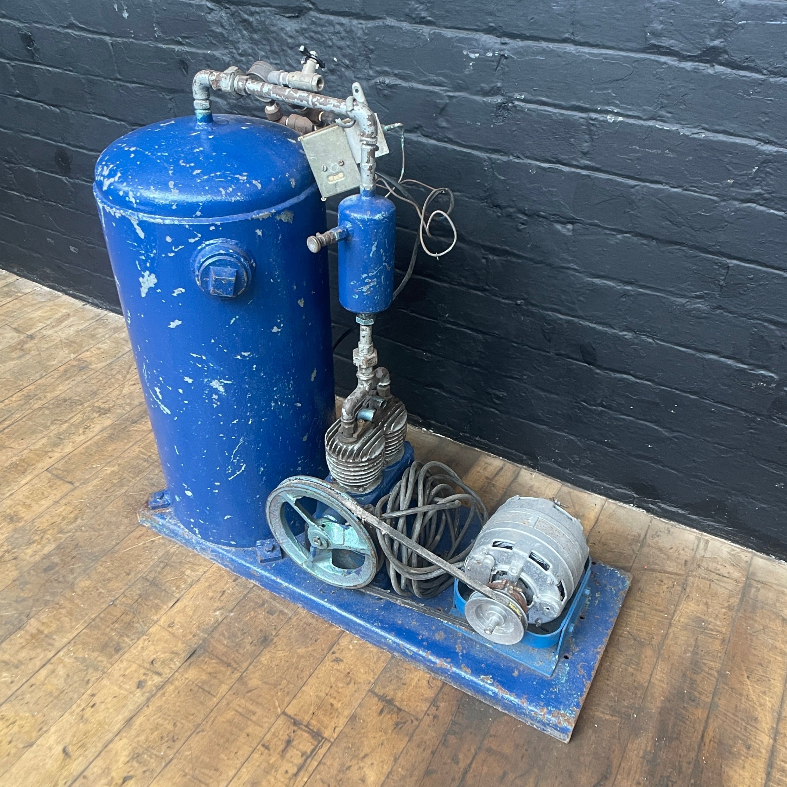 blue industrial compressor machine Industrial powerhouse props prop rental hire vintage movie film set dec 1