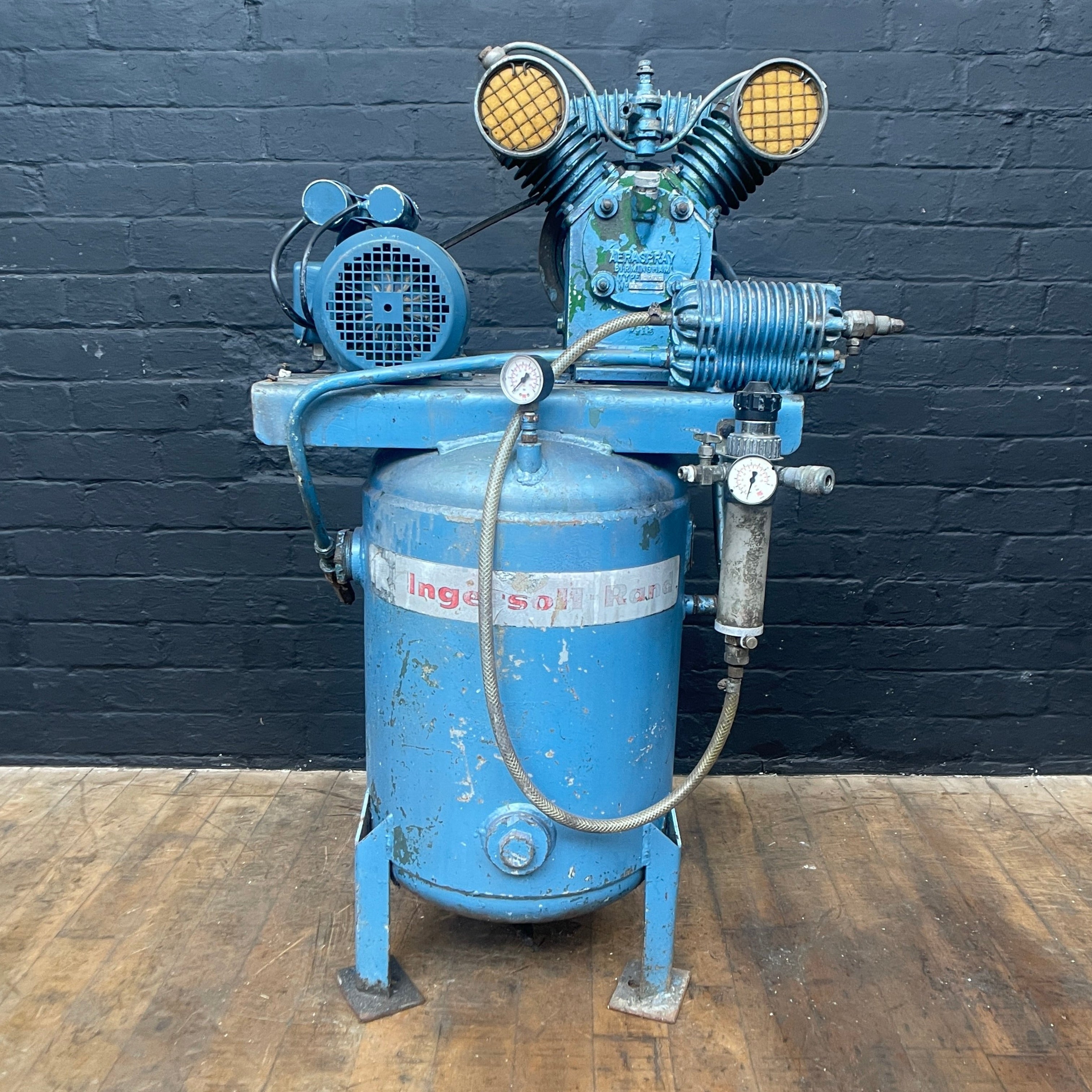 blue industrial compressor machine Industrial powerhouse props prop rental hire vintage movie film set dec 4