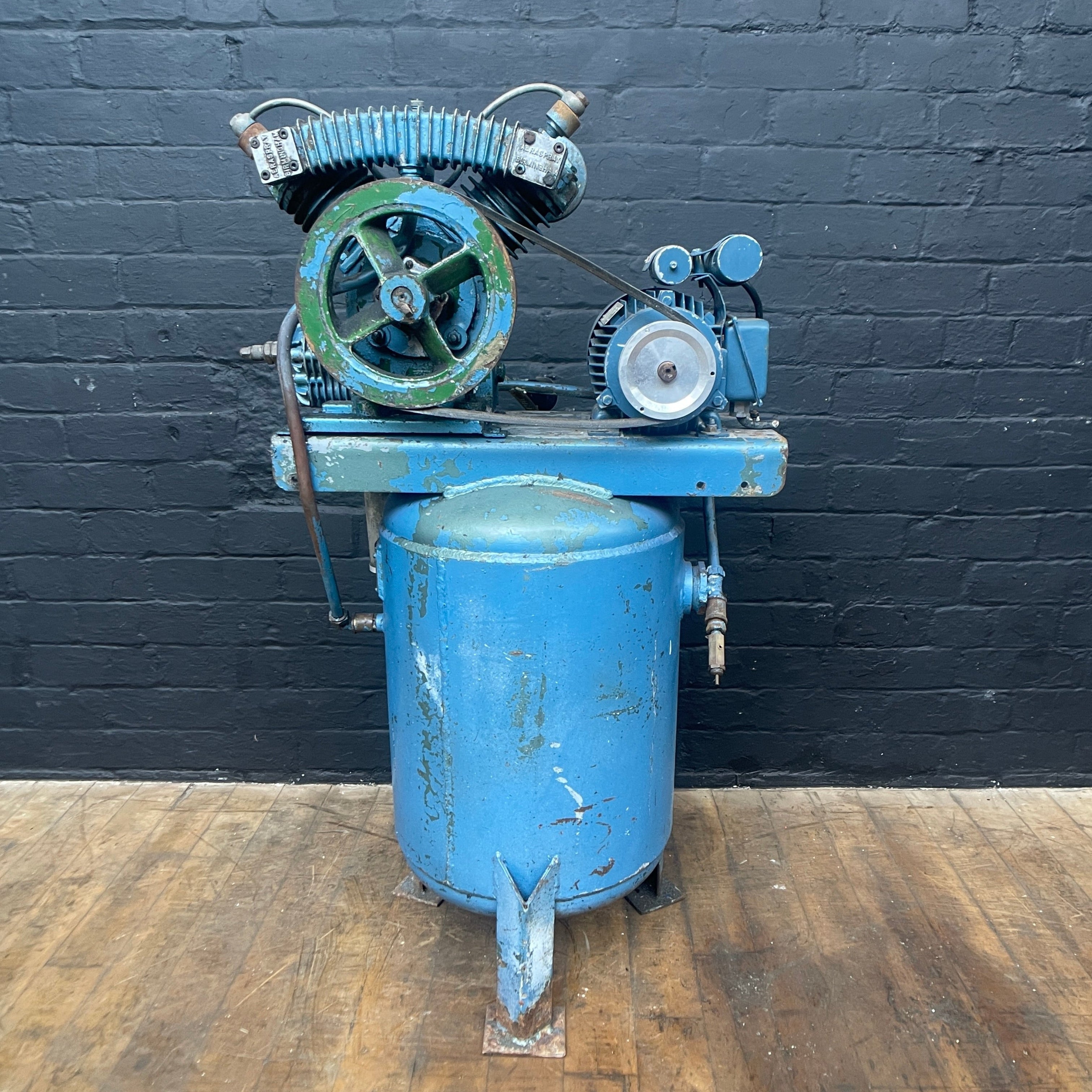 blue industrial compressor machine Industrial powerhouse props prop rental hire vintage movie film set dec