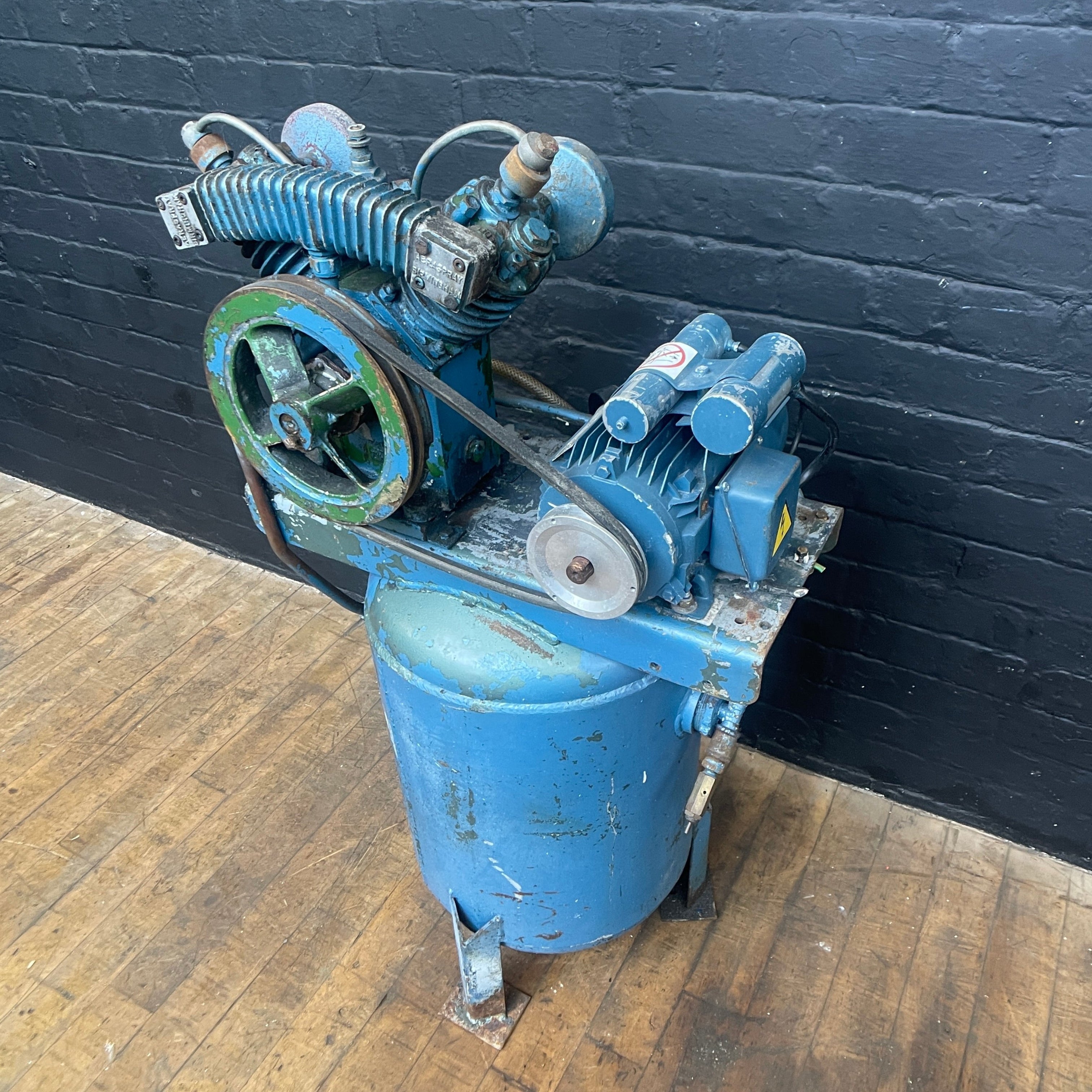 blue industrial compressor machine Industrial powerhouse props prop rental hire vintage movie film set dec 7