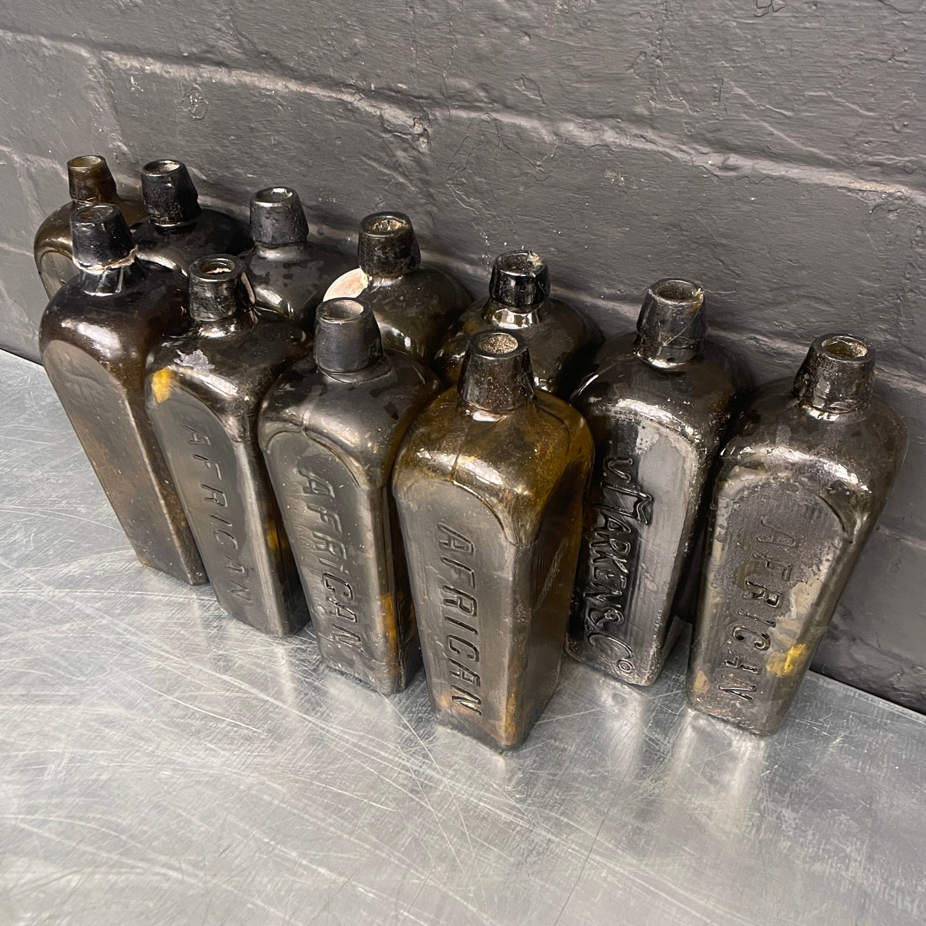 green brown old vintage apothecary bottles chemist 1