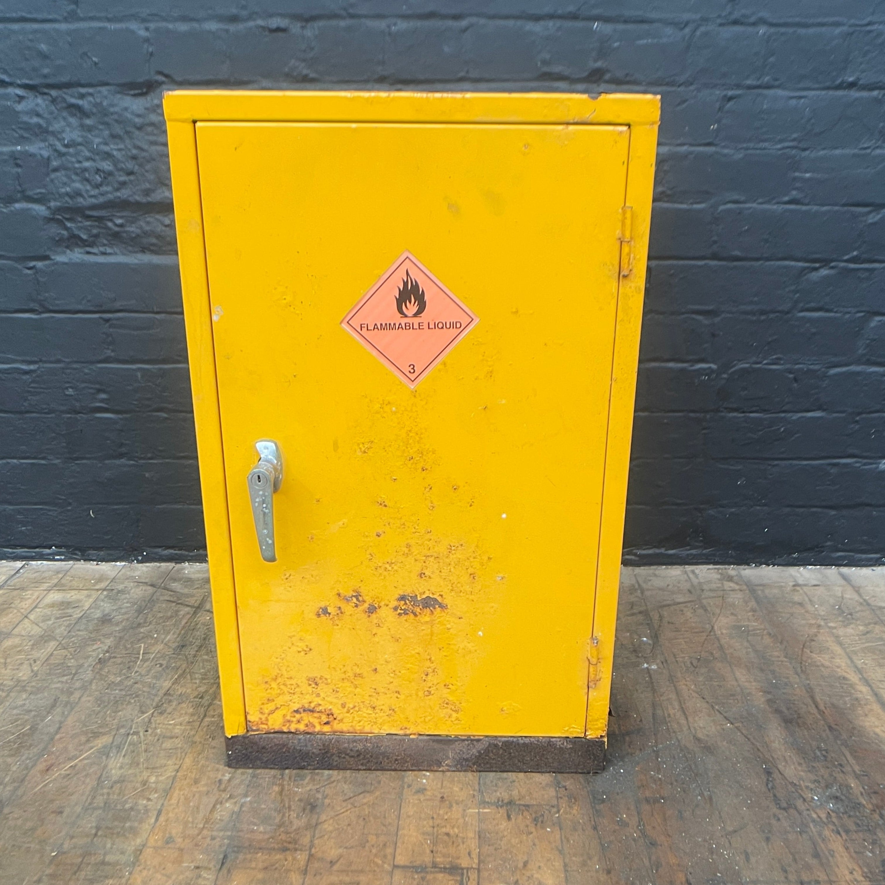 hazardous cabinet COSHH steel safety yellow Industrial powerhouse props prop rental hire vintage movie film set dec 4