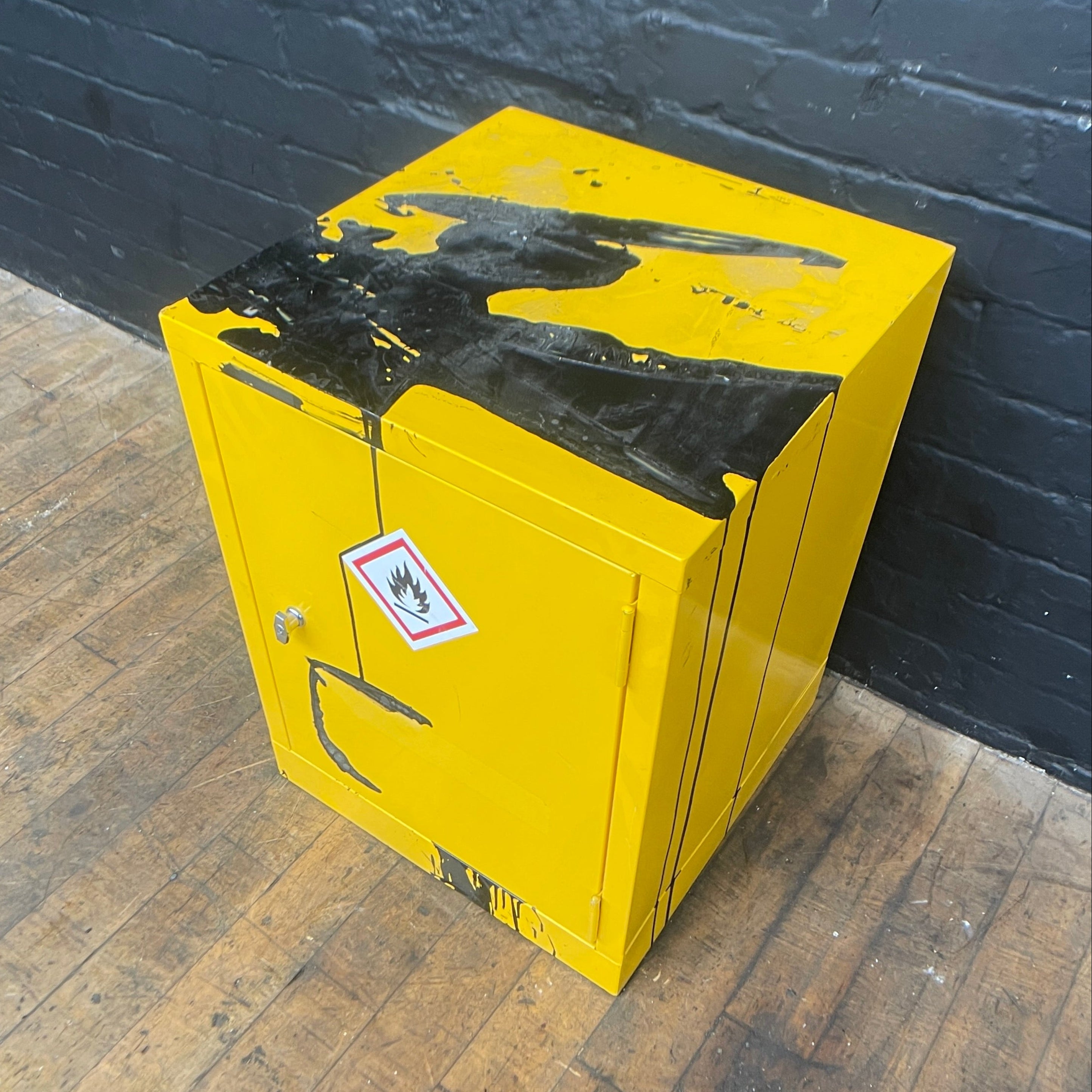 industrial hazardous cabinet COSHH steel safety yellow Industrial powerhouse props prop rental hire vintage movie film set dec 1