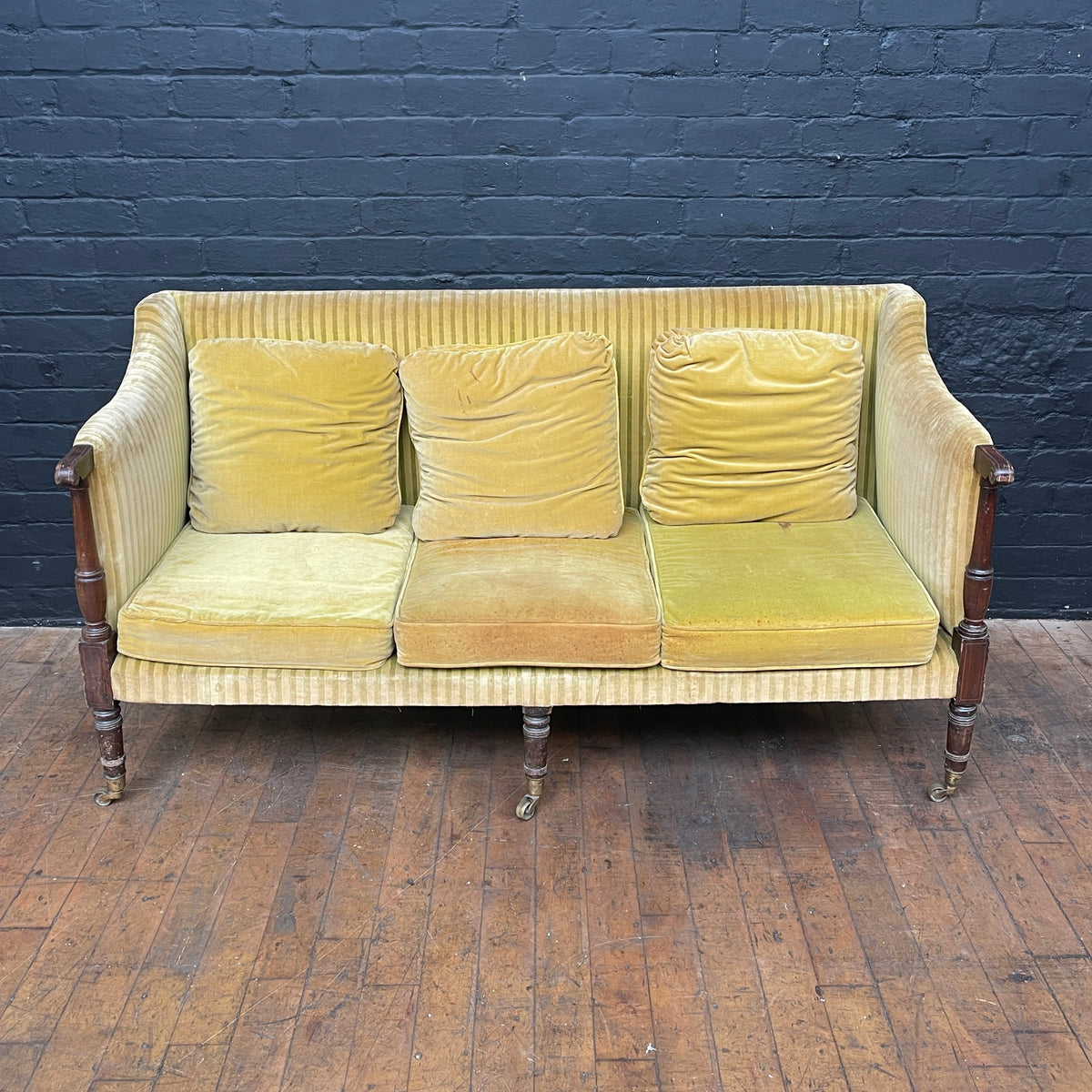 yellow regency six leg settee velvet stripe chair 0