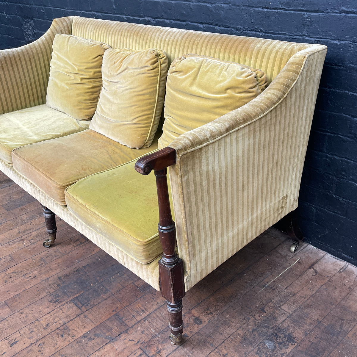 yellow regency six leg settee velvet stripe chair 2