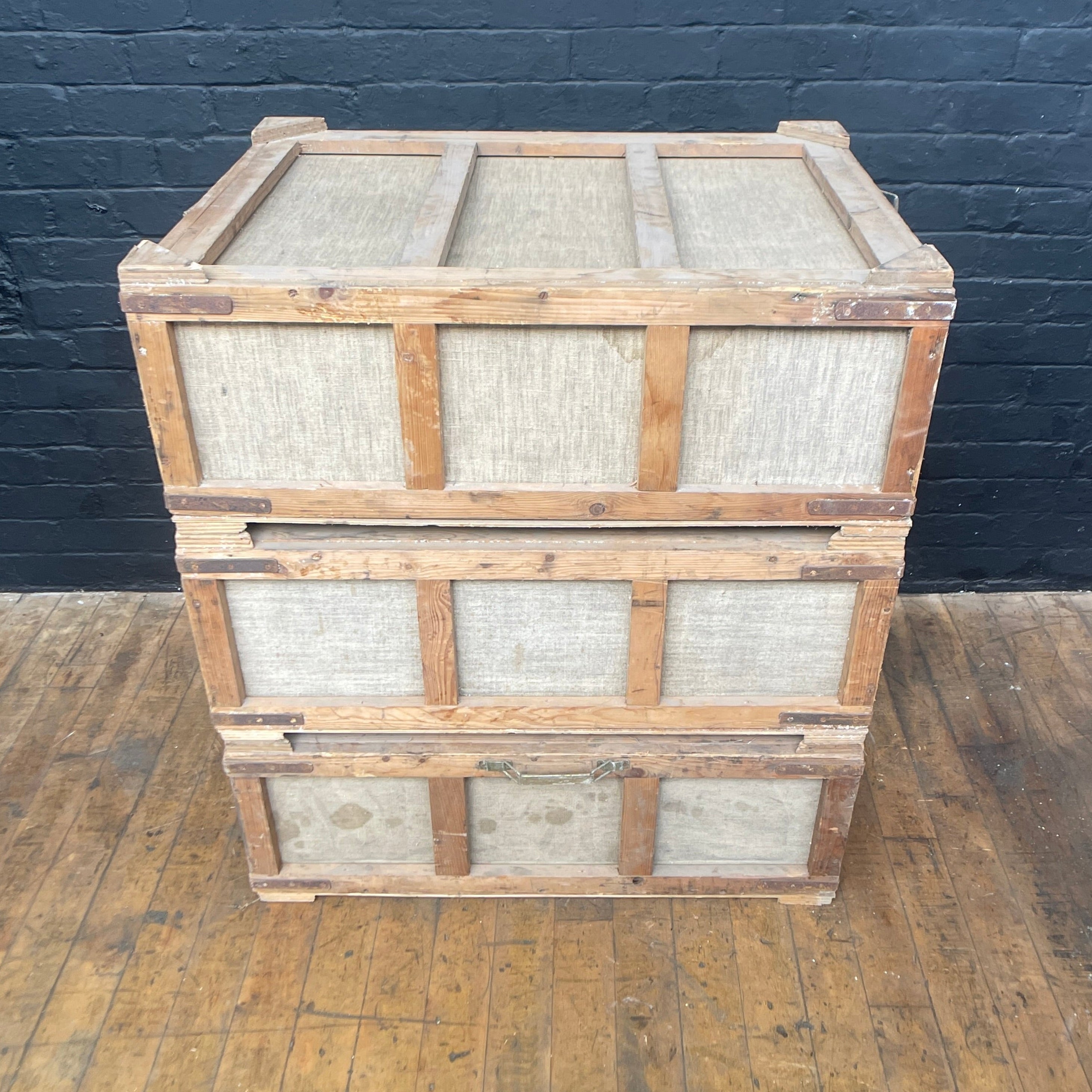 Canvas & wooden boxes wood box container Industrial powerhouse props prop rental hire vintage movie film set dec 1