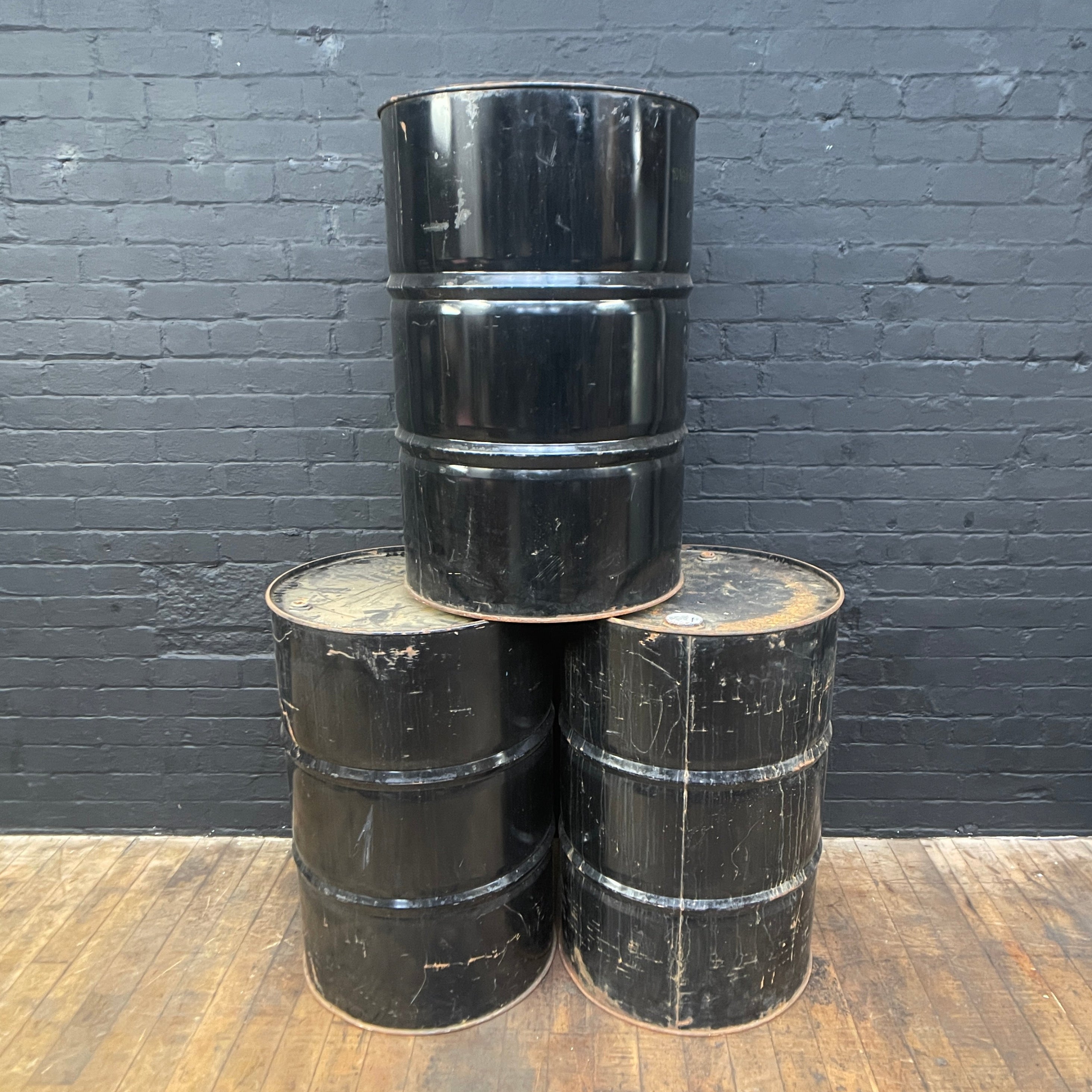 Industrial powerhouse props prop rental hire vintage movie film set dec black oil fuel drum