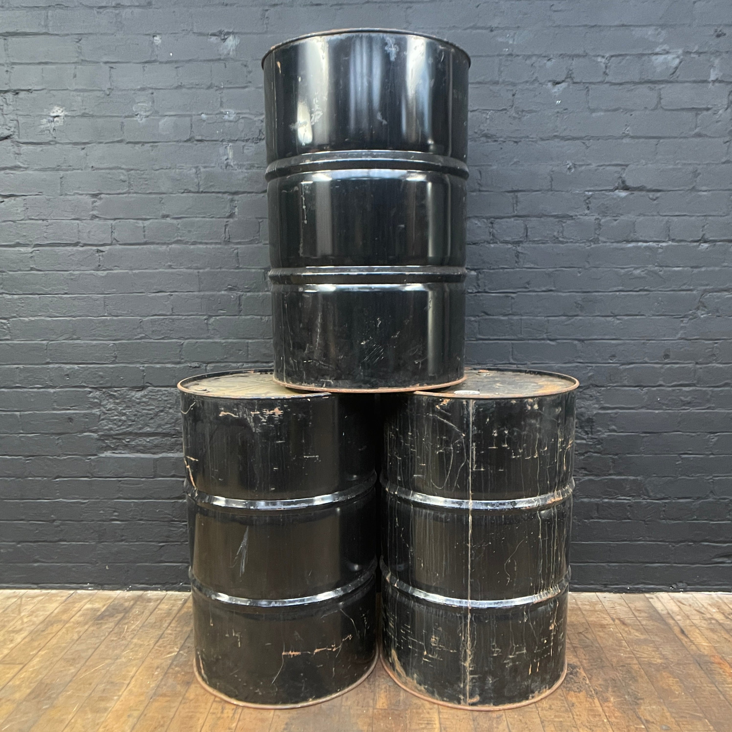 Industrial powerhouse props prop rental hire vintage movie film set dec black oil fuel drum 1