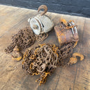 Industrial powerhouse props prop rental hire vintage movie film set dec block tackle hoist chain winch hook