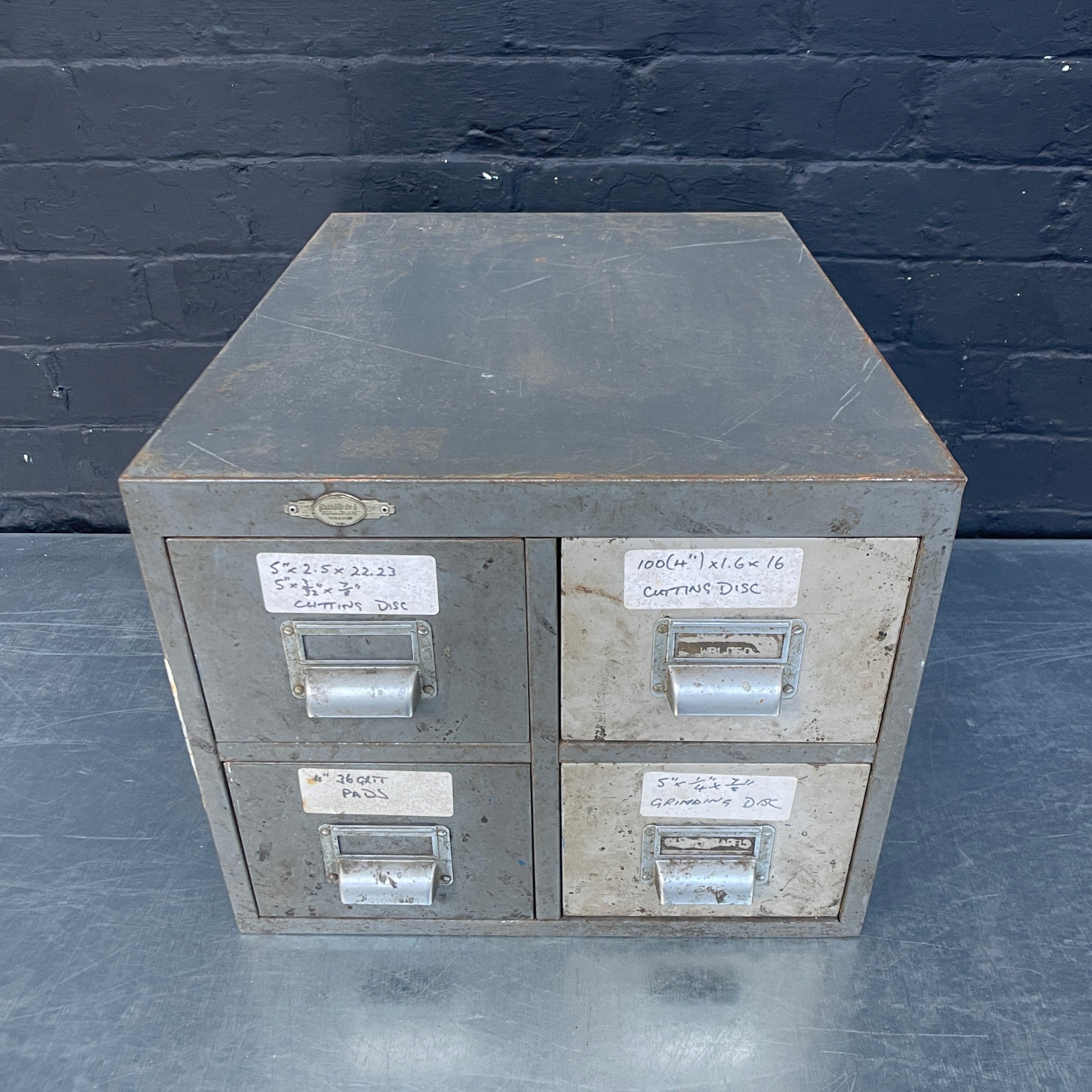 Industrial powerhouse props prop rental hire vintage movie film set dec drawer drawers metal steel cabinet index card