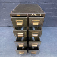 Industrial powerhouse props prop rental hire vintage movie film set dec eight drawers drawers filing index green