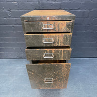 Industrial powerhouse props prop rental hire vintage movie film set dec eight drawers drawers filing index green cabinet rusty
