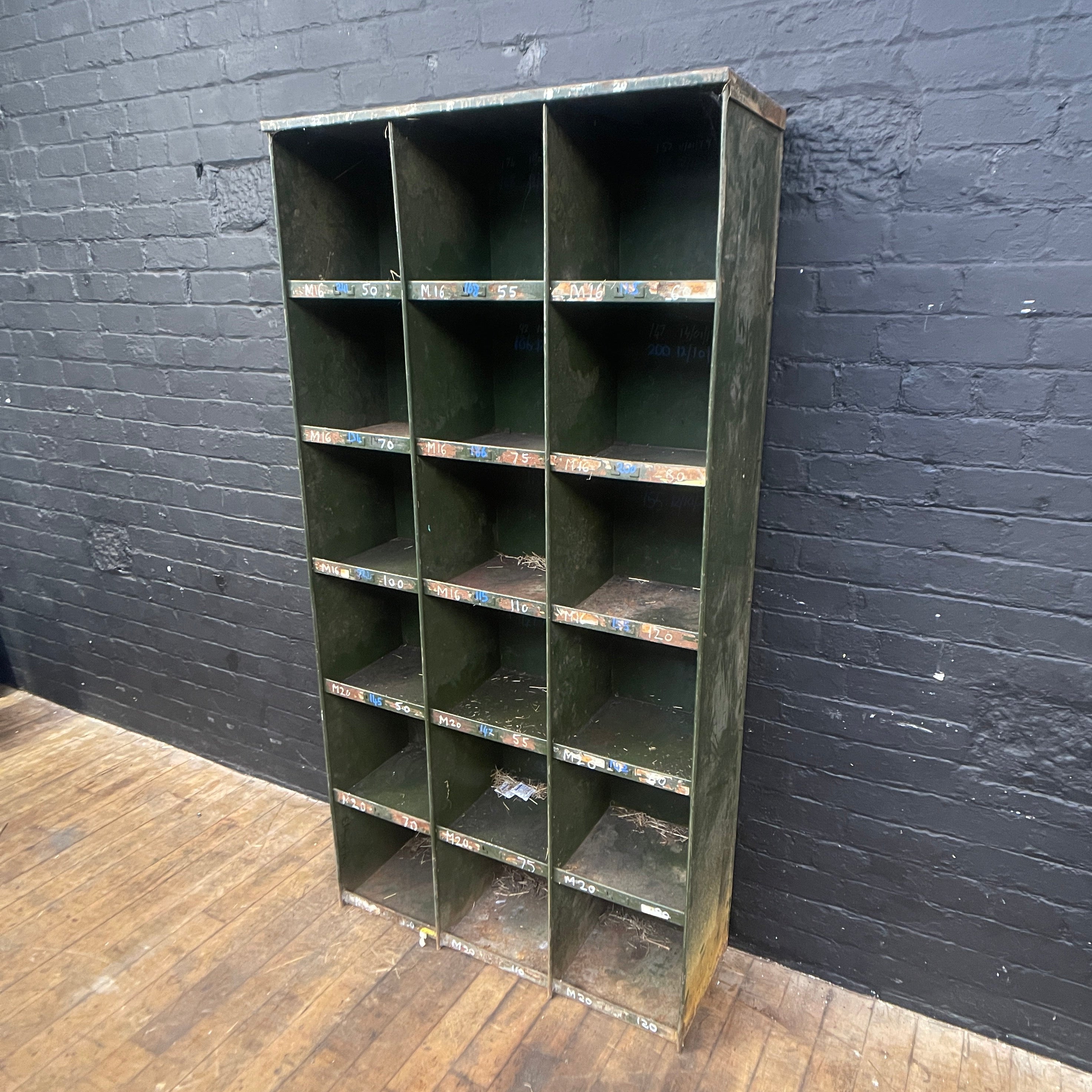 Industrial powerhouse props prop rental hire vintage movie film set dec engineers shelving pigeonholes shelves green unit 1