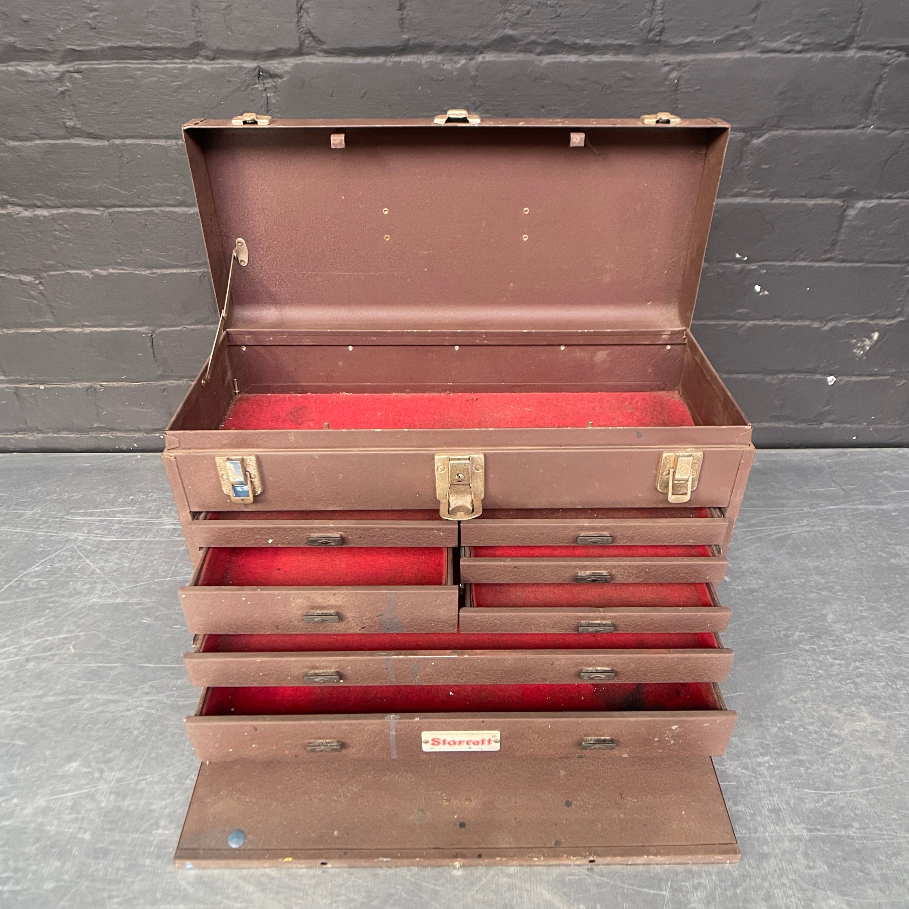 Industrial powerhouse props prop rental hire vintage movie film set dec engineers tool case box brown