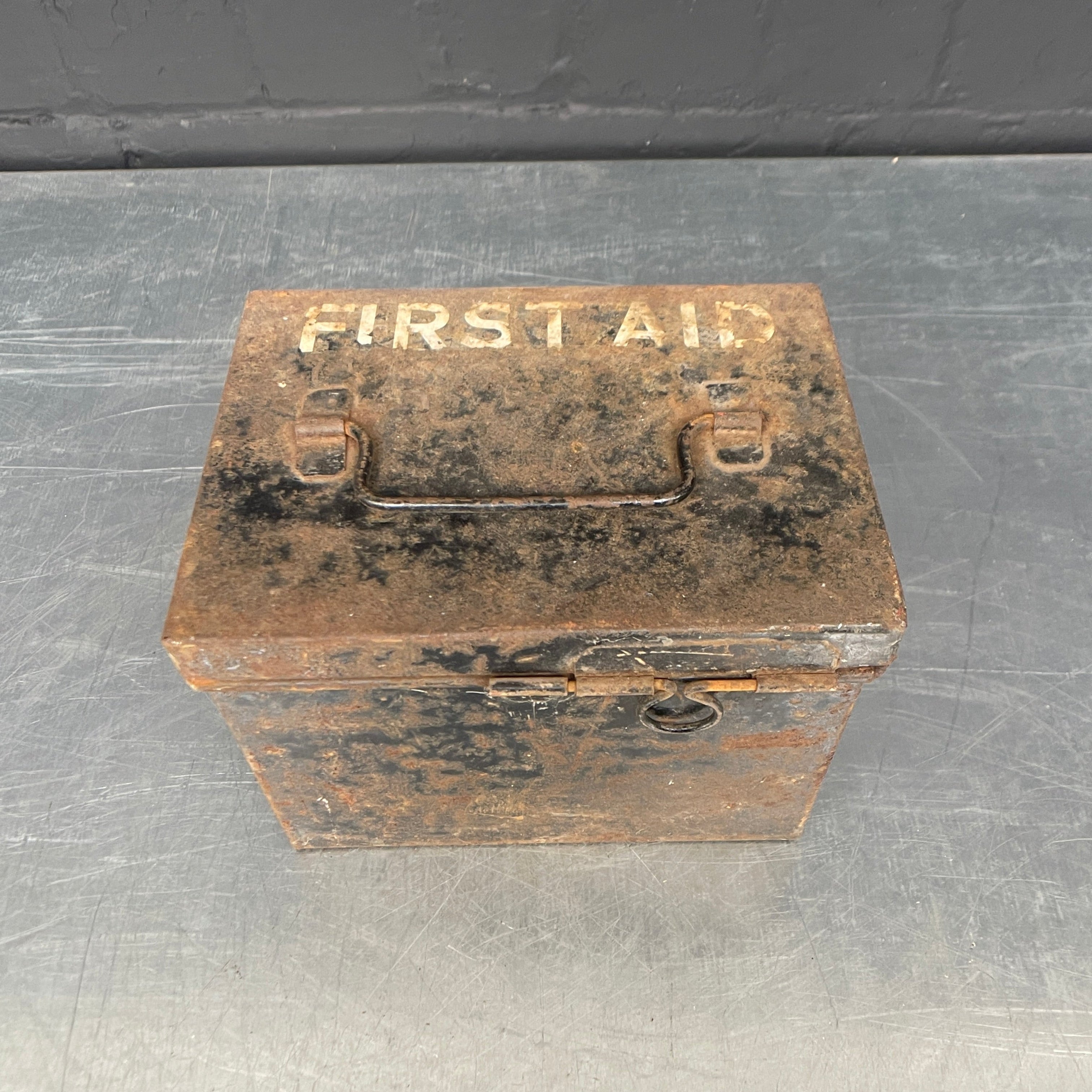 Industrial powerhouse props prop rental hire vintage movie film set dec first aid tin box black