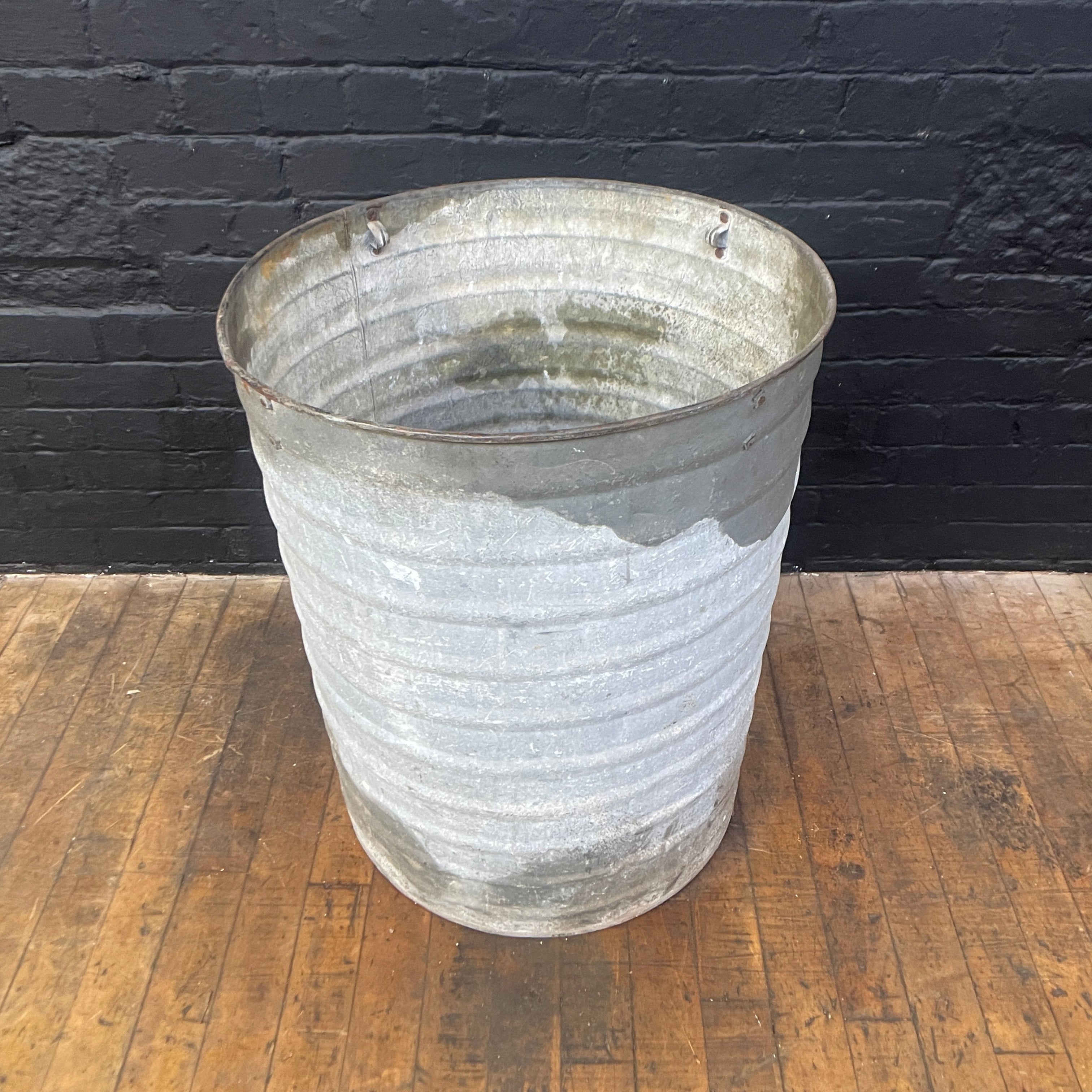 Industrial powerhouse props prop rental hire vintage movie film set dec galvanised bin drum ash ribbed 1
