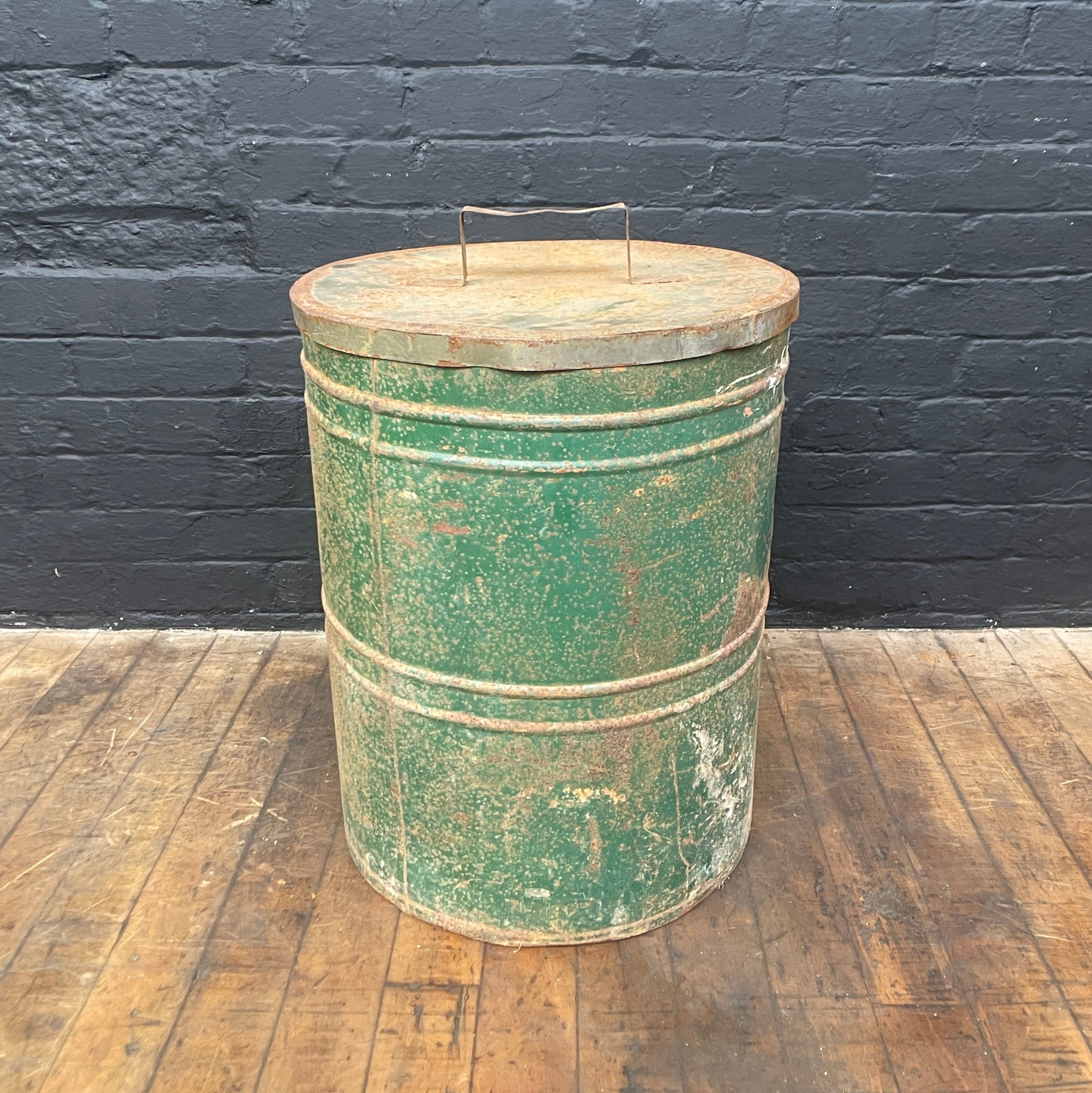 Industrial powerhouse props prop rental hire vintage movie film set dec green bin lid