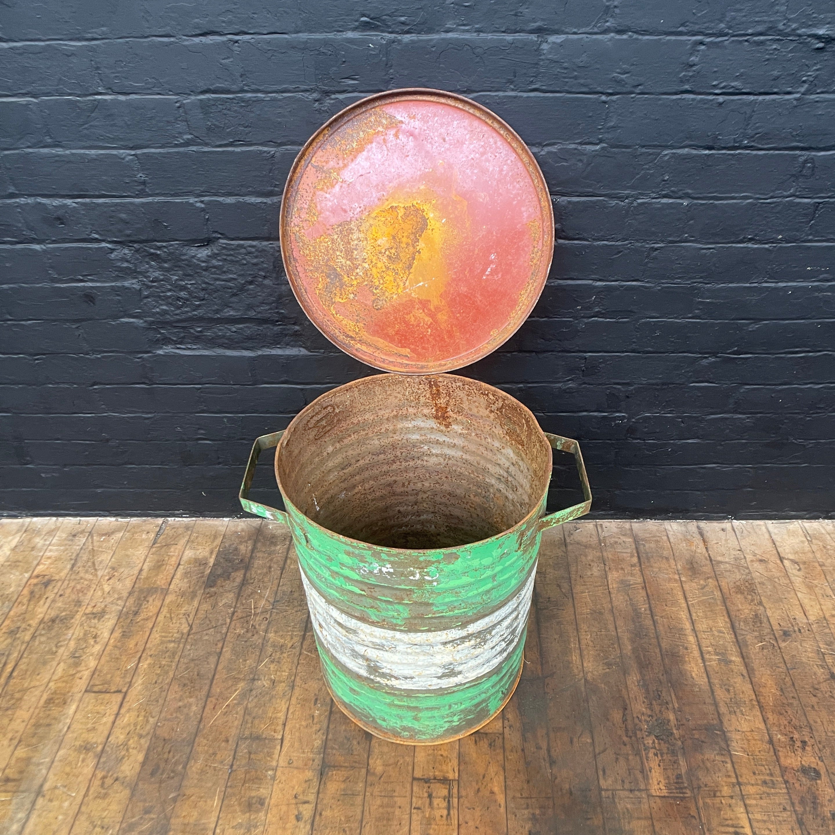 Industrial powerhouse props prop rental hire vintage movie film set dec green ribbed bin 1