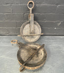 Industrial powerhouse props prop rental hire vintage movie film set dec large pulley wheel grey