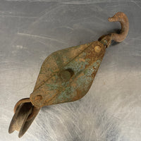 Industrial powerhouse props prop rental hire vintage movie film set dec large rusty blue pulley hook