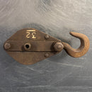 Industrial powerhouse props prop rental hire vintage movie film set dec pulley double wheel hook rusty