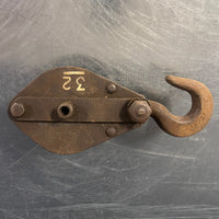 Industrial powerhouse props prop rental hire vintage movie film set dec pulley double wheel hook rusty