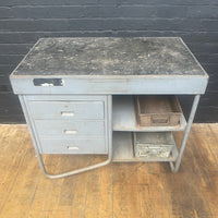 Industrial powerhouse props prop rental hire vintage movie film set dec steel workbench table engineers workstation desk heavy duty 8