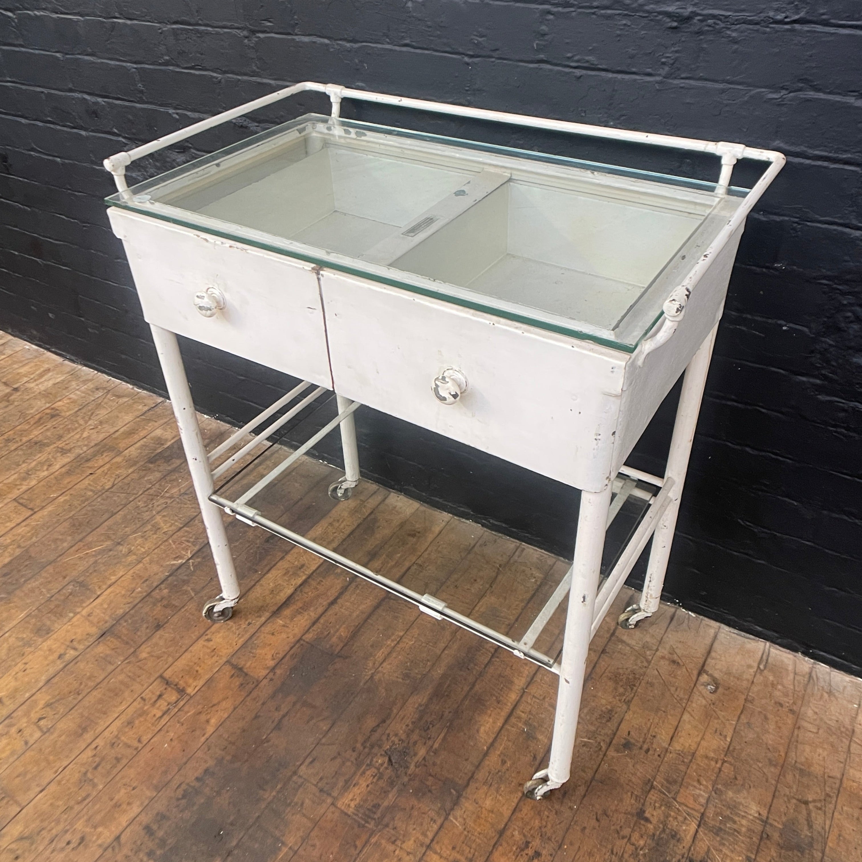 Industrial powerhouse props prop rental hire vintage movie film set dec white medical trolley cabinet drawers 2