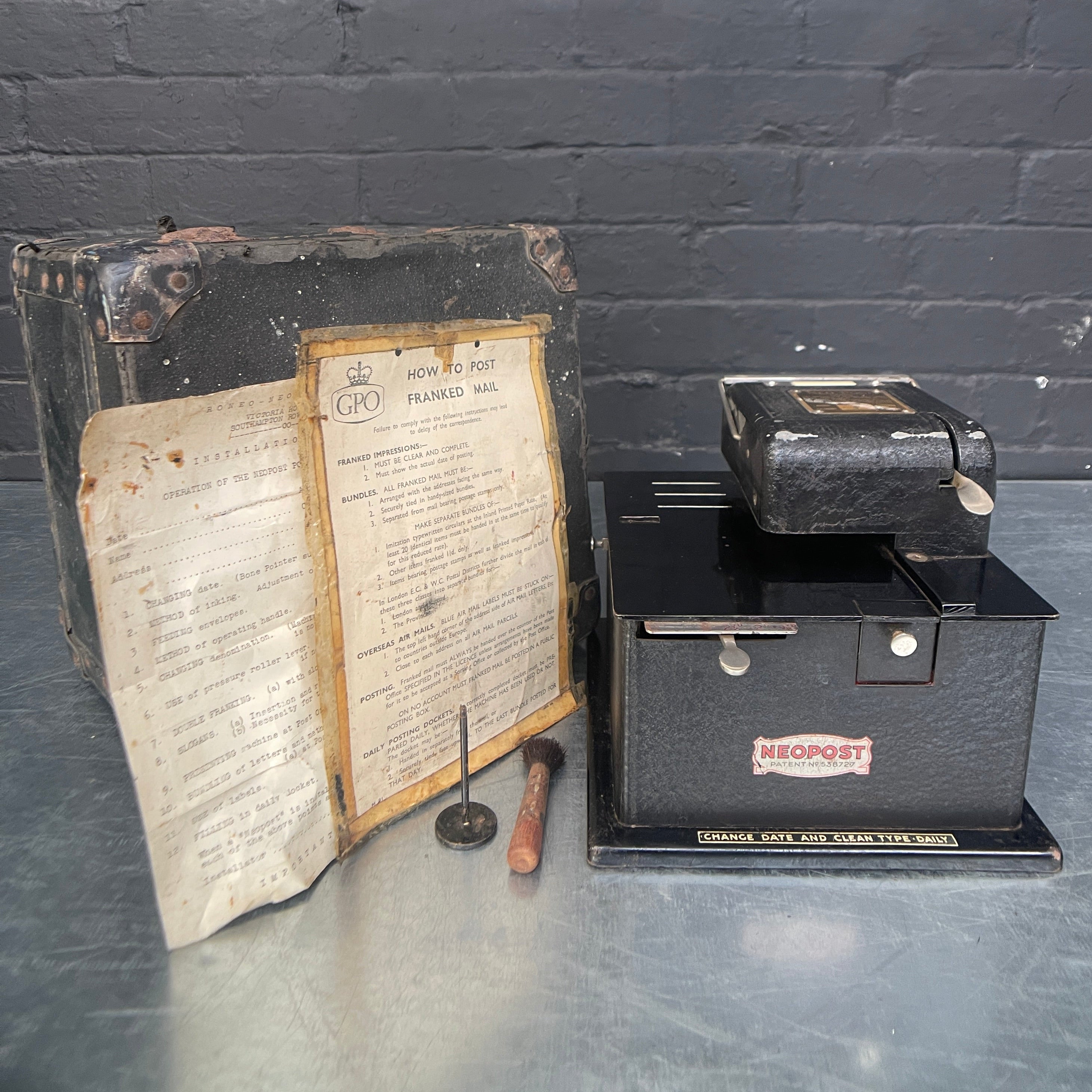 Industrial powerhouse props prop rental hire vintage tv movie film set dec Mail franking machine