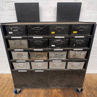 Industrial powerhouse props prop rental hire vintage tv movie film set dec blach shelving tin storage unit