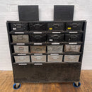 Industrial powerhouse props prop rental hire vintage tv movie film set dec blach shelving tin storage unit 1